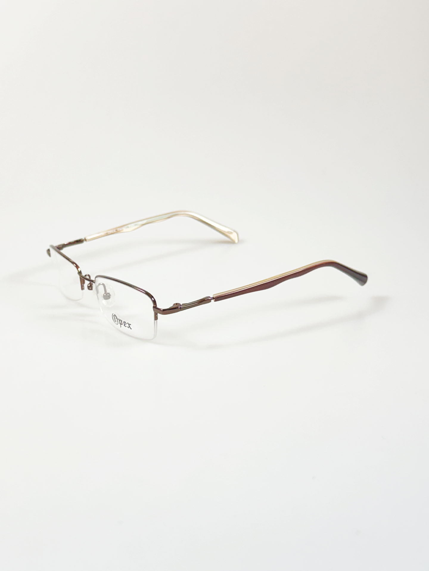 OPEX Brown Semi-Rimless Rectangular Metal Frame Glasses