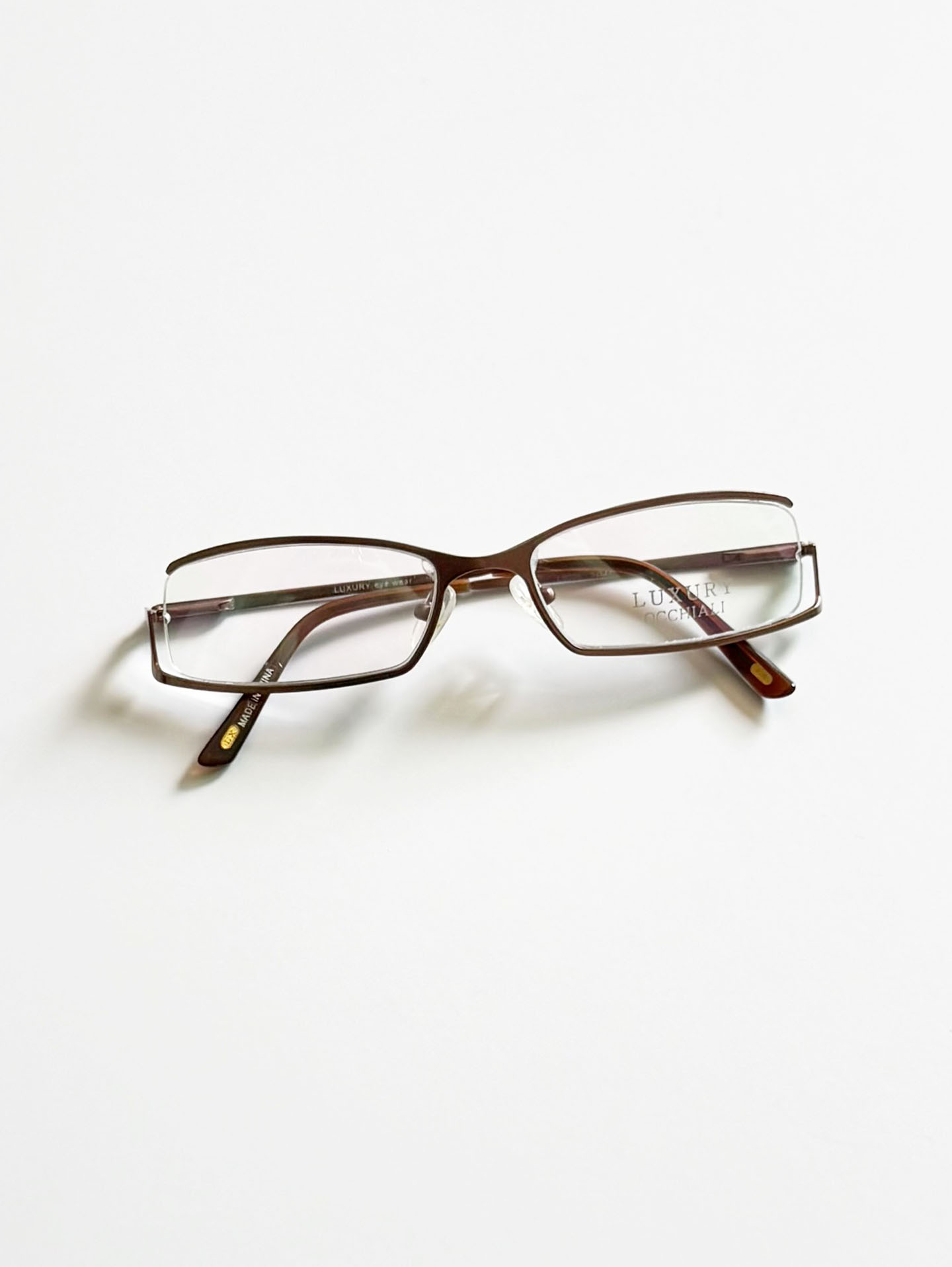Luxury Occhiali Under-Rim Brown Square Metal Glasses