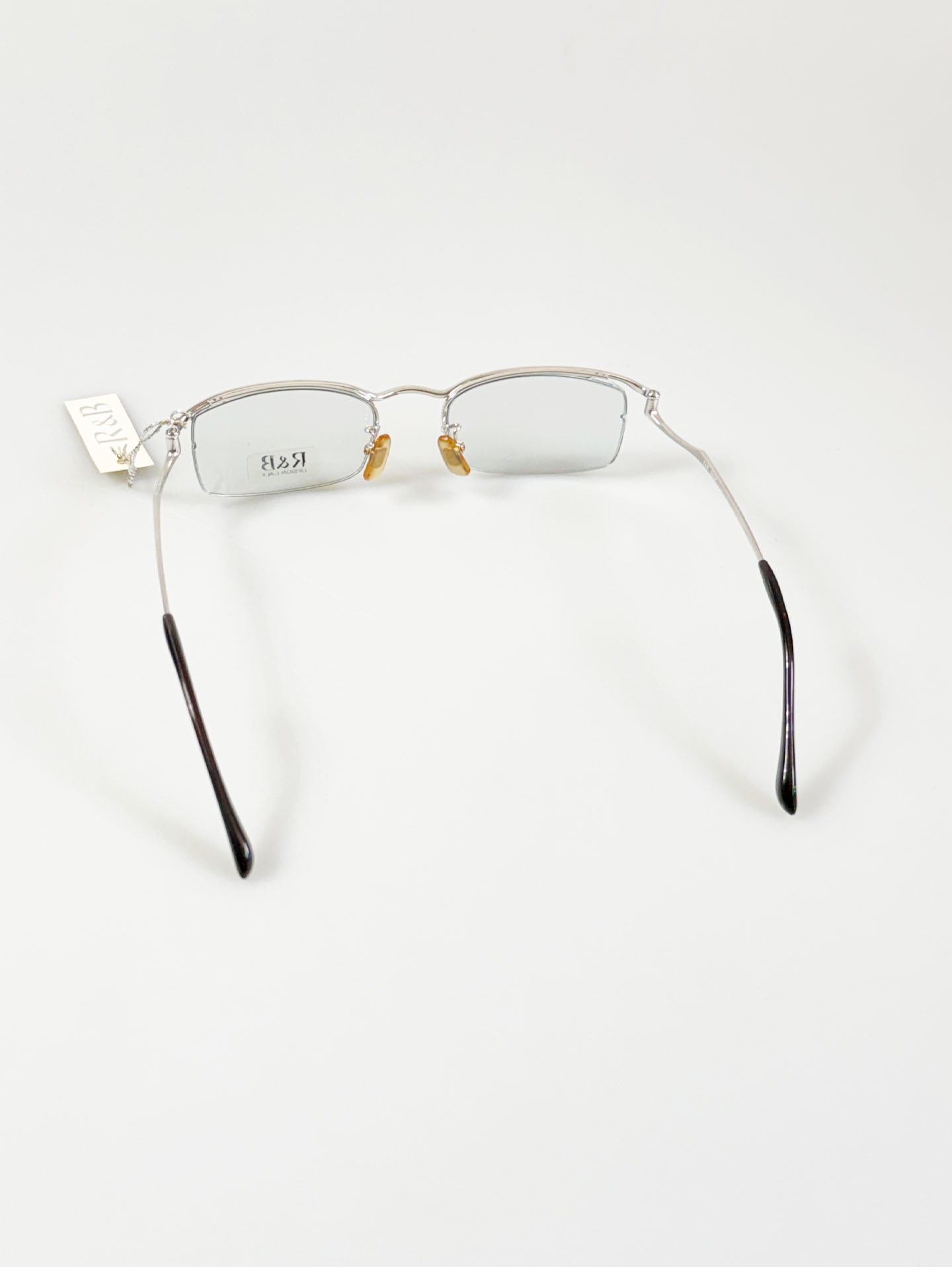 R&B Eyewear Silver Slim Square Semi-Rimless Metal Glasses