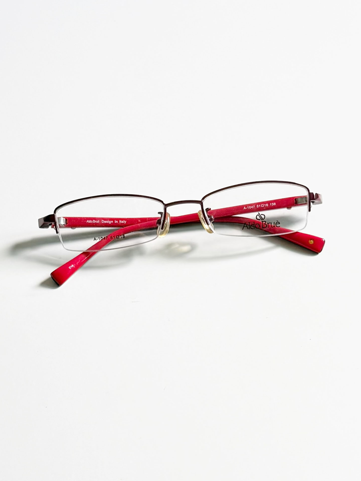 Aldo Brue Burgundy Half-Rim Square Metal Glasses