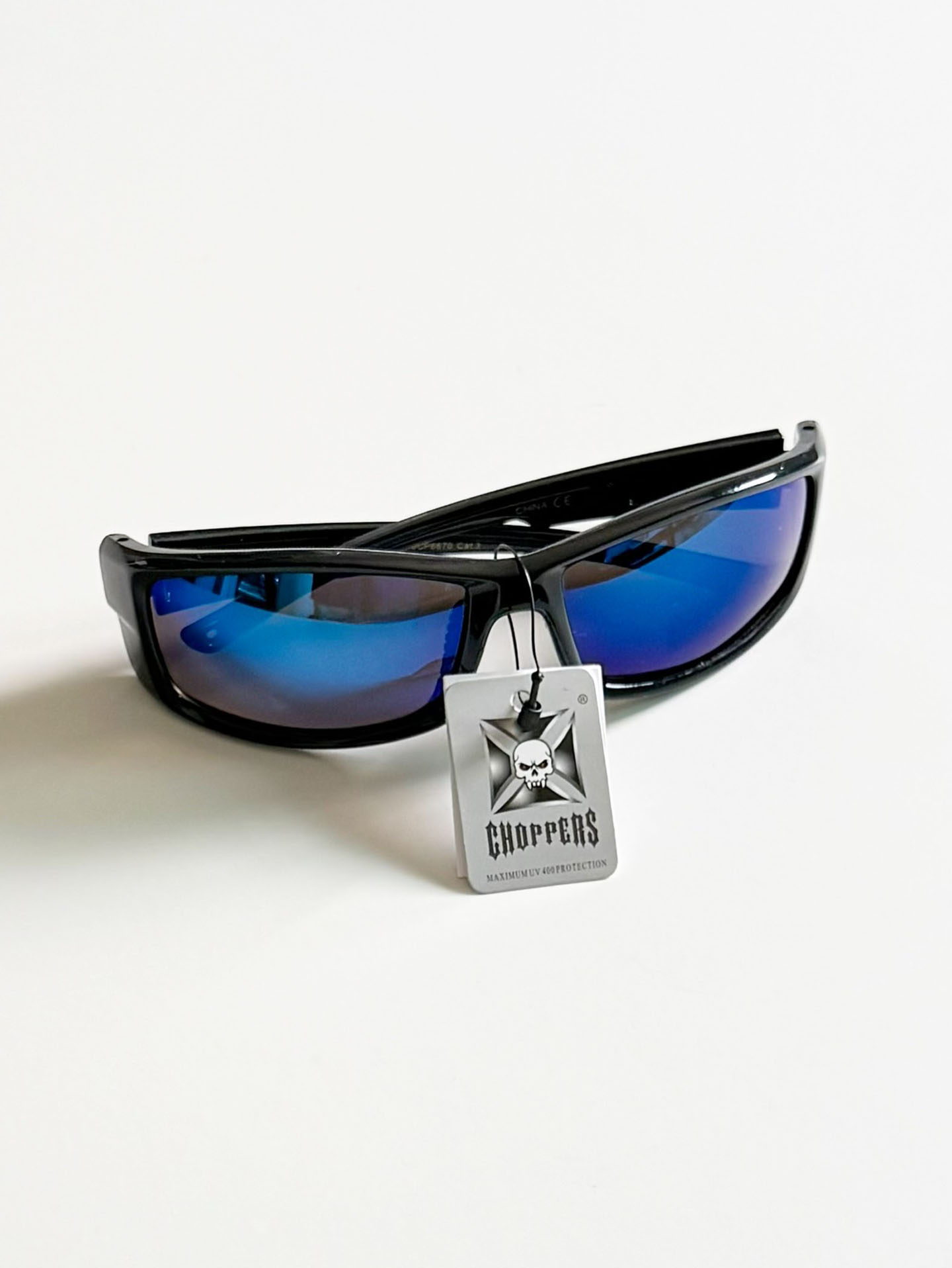 CHOPPERS Wraparound Black Blue Biker Sunglasses