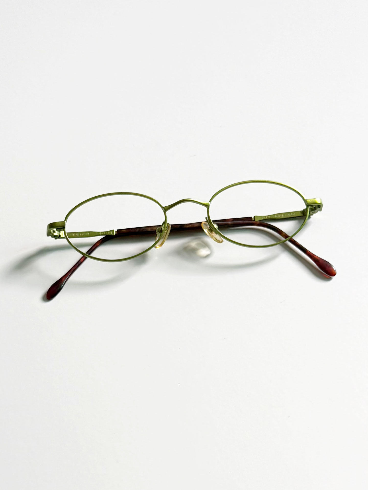 90's TORTOISE Forest Green Slim Oval Metal Frame Glasses
