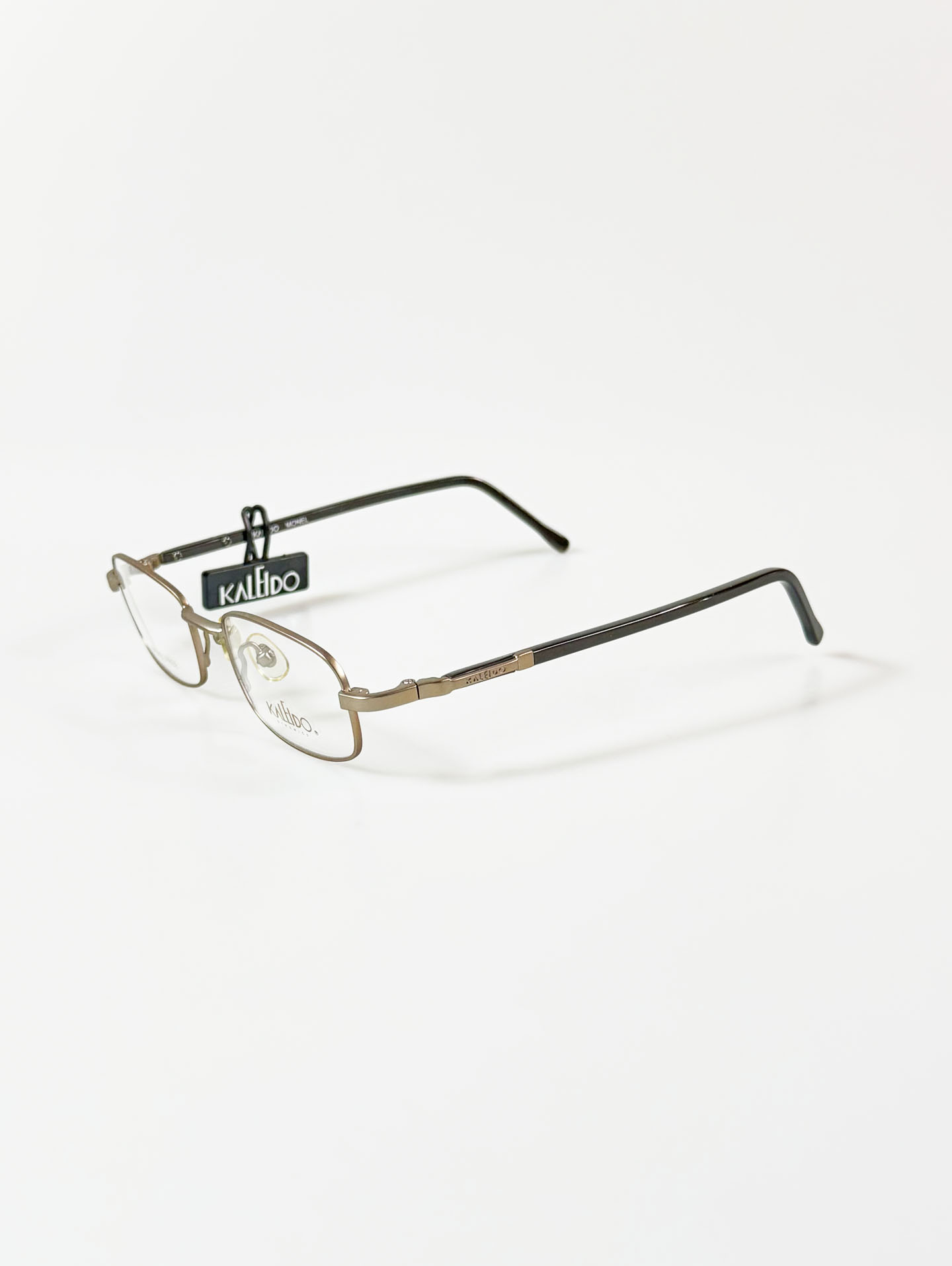 90's KALEIDO Gold Tone Slim Square Metal Frame Glasses