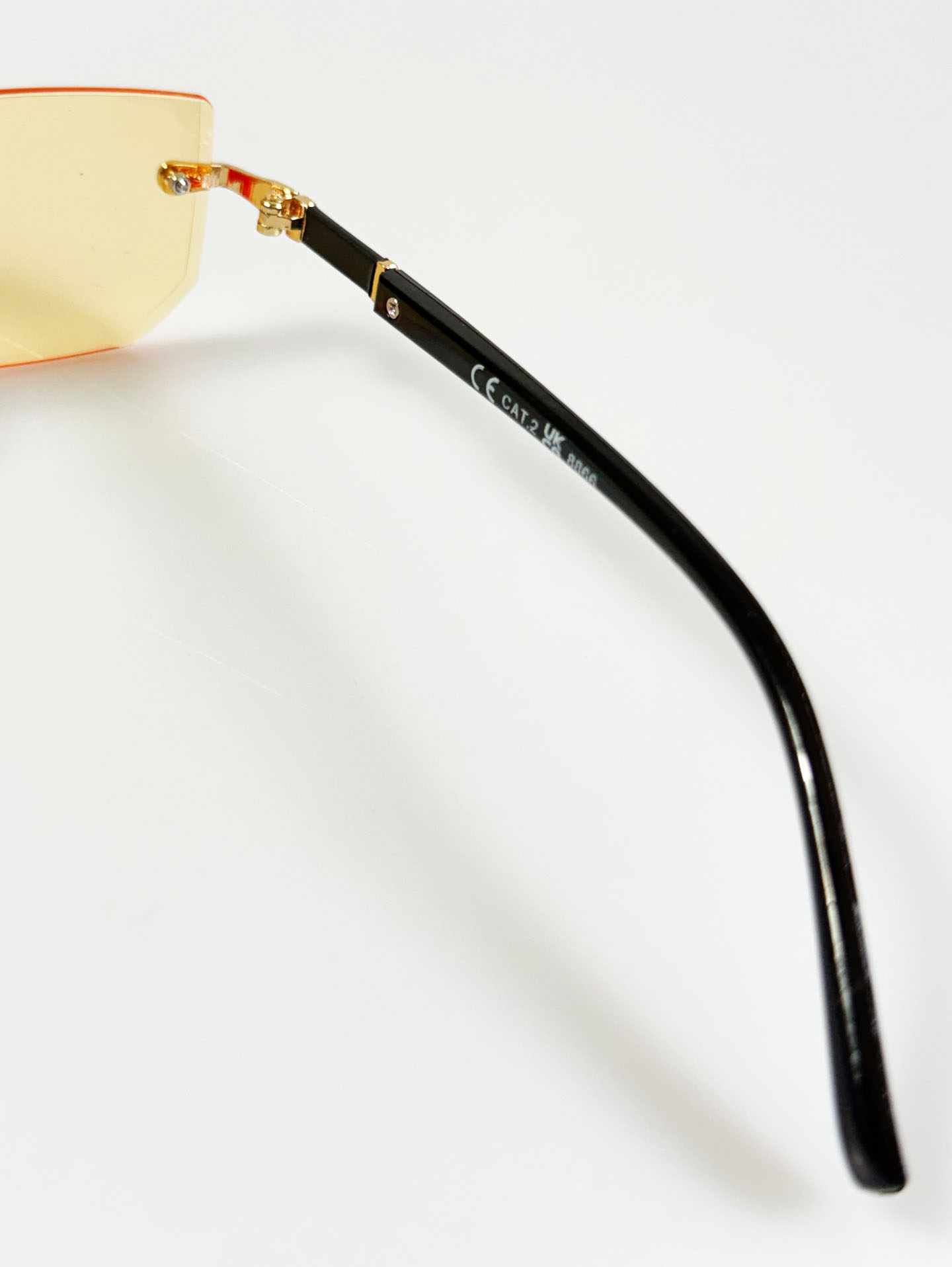 Light Orange Tint Rimless Square Gold Metal Sunglasses