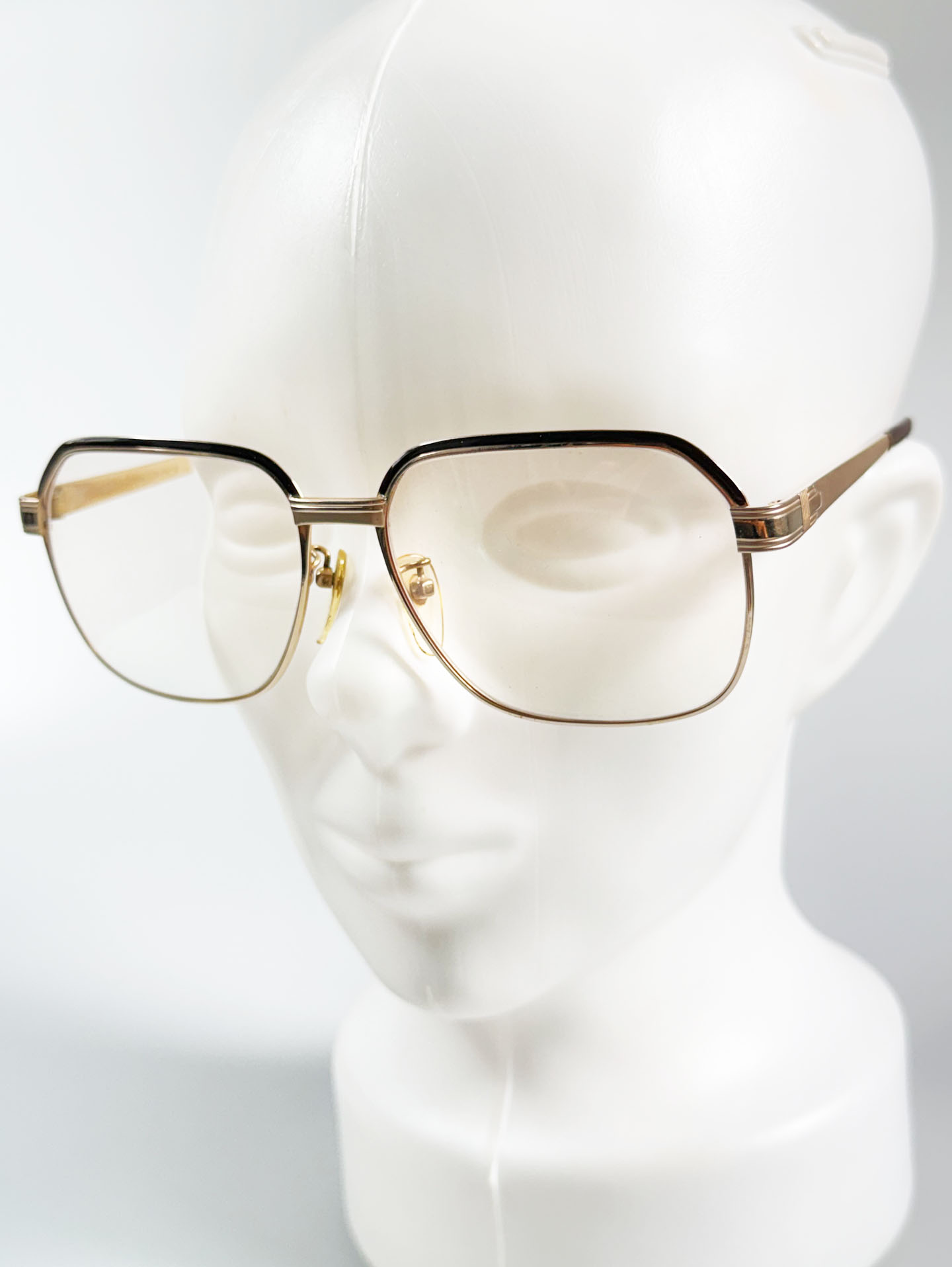 80's Gold & Brown Browline Oversized Square Metal Frame Glasses