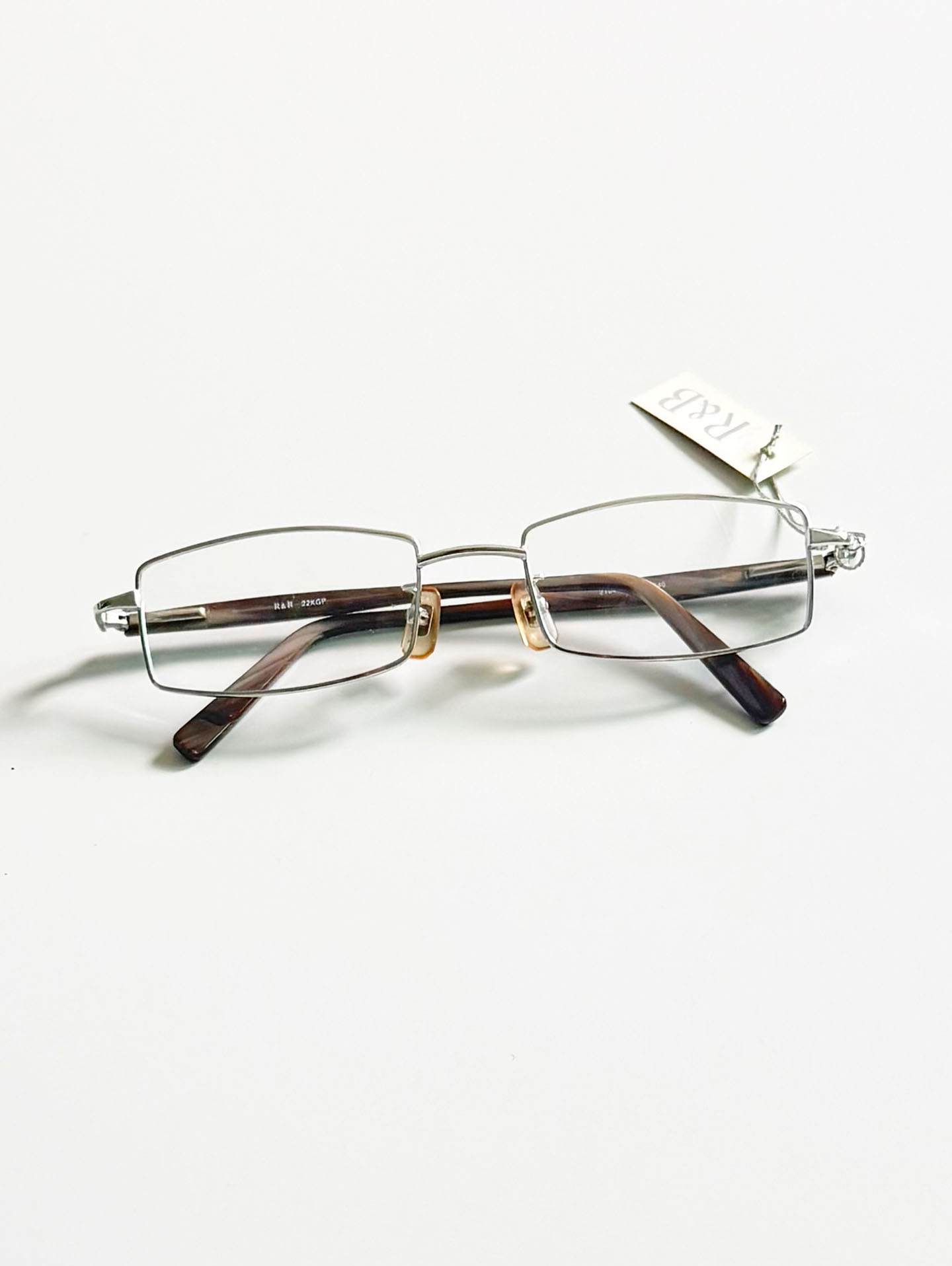 R&B Eyewear Silver Slim Square Metal Glasses