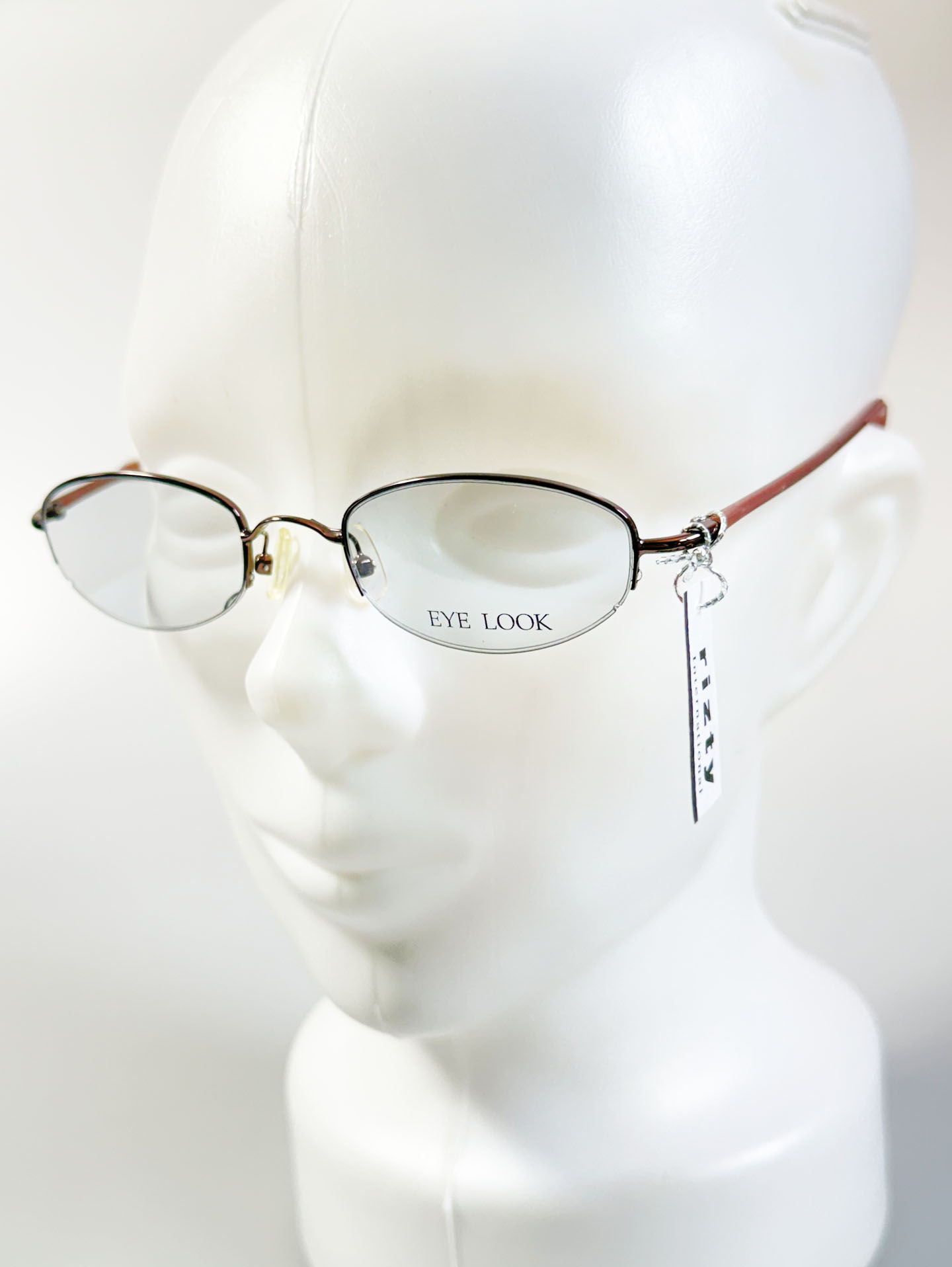 90's EYE LOOK Brown Slim Oval Semi-Rimless Metal Frame Glasses