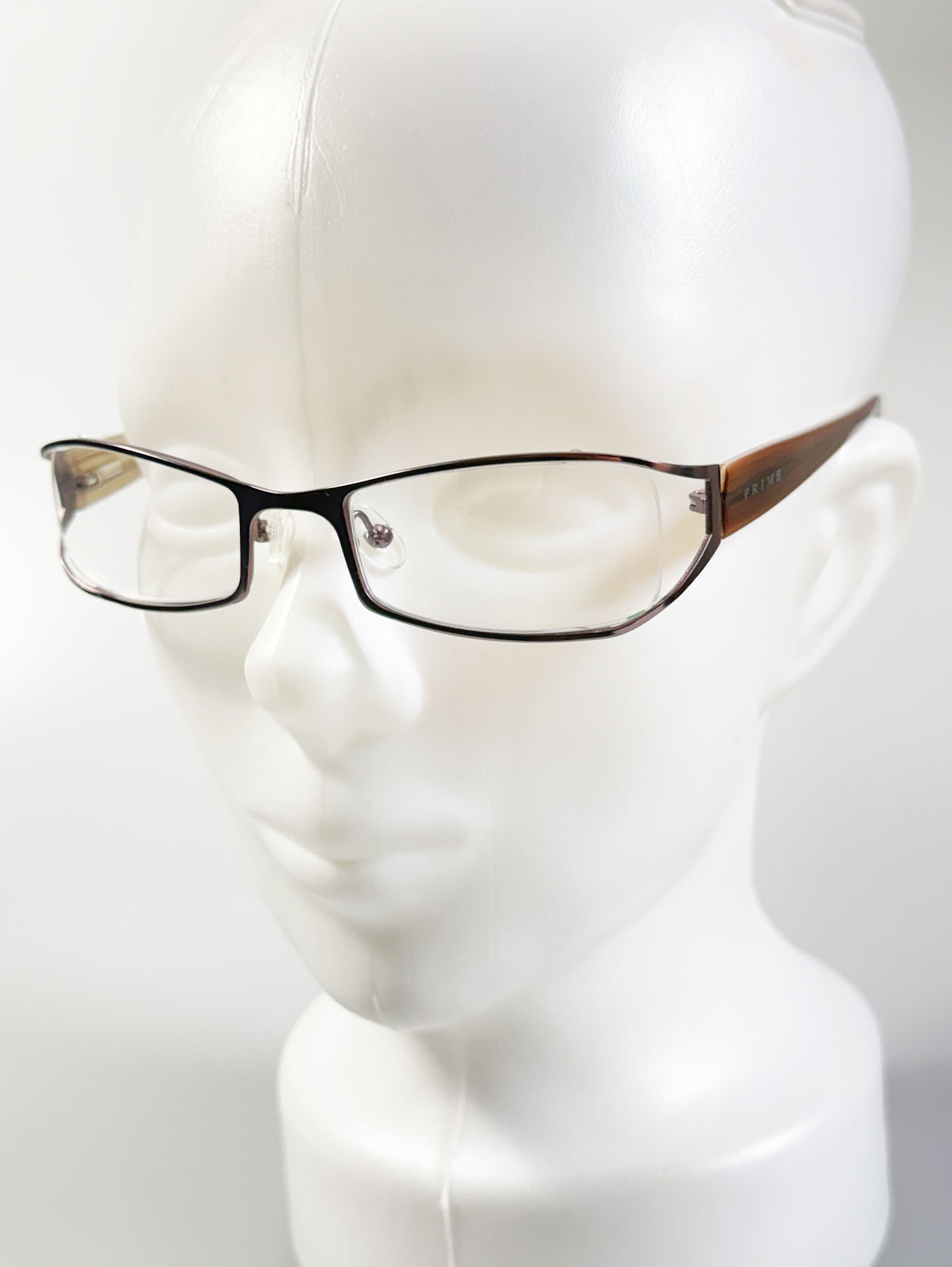 PRIME EYEWEAR Brown Slim Square Metal Frame Glasses