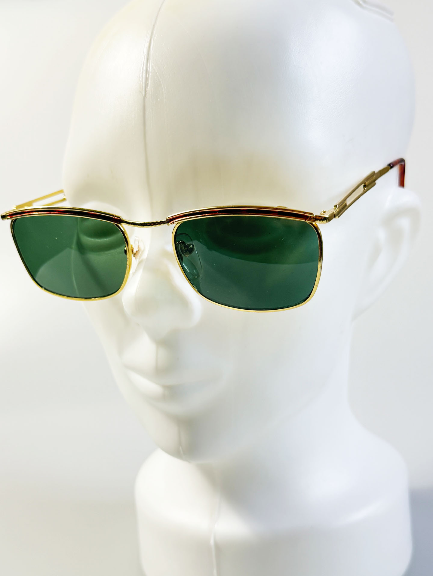 90's European Gold Metal Slim Square Sunglasses