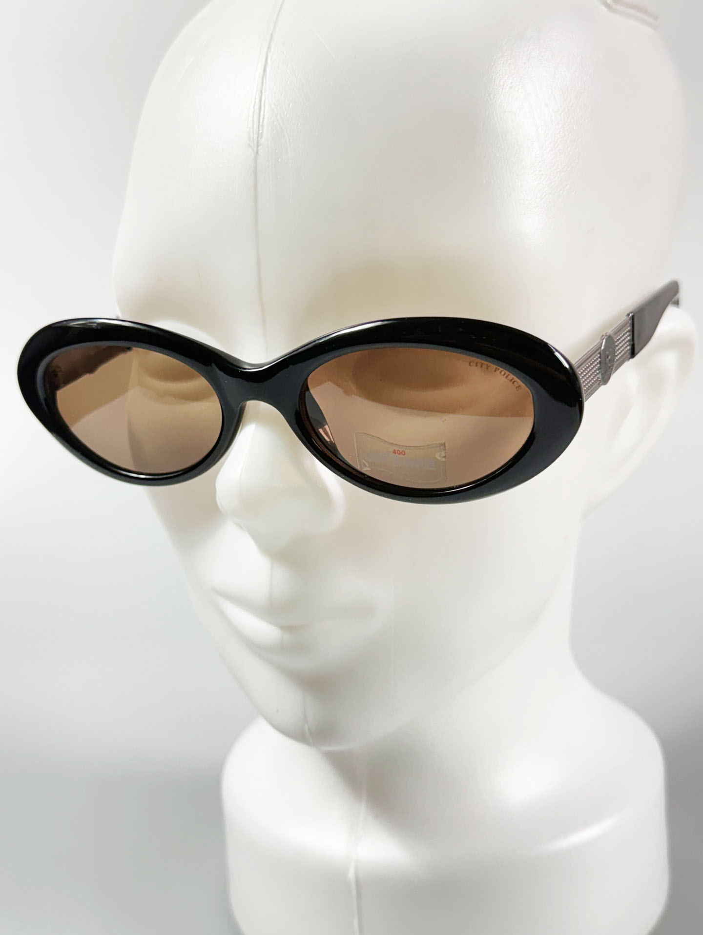 90’s CITY POLICE Black Bold Oval Tinted Sunglasses