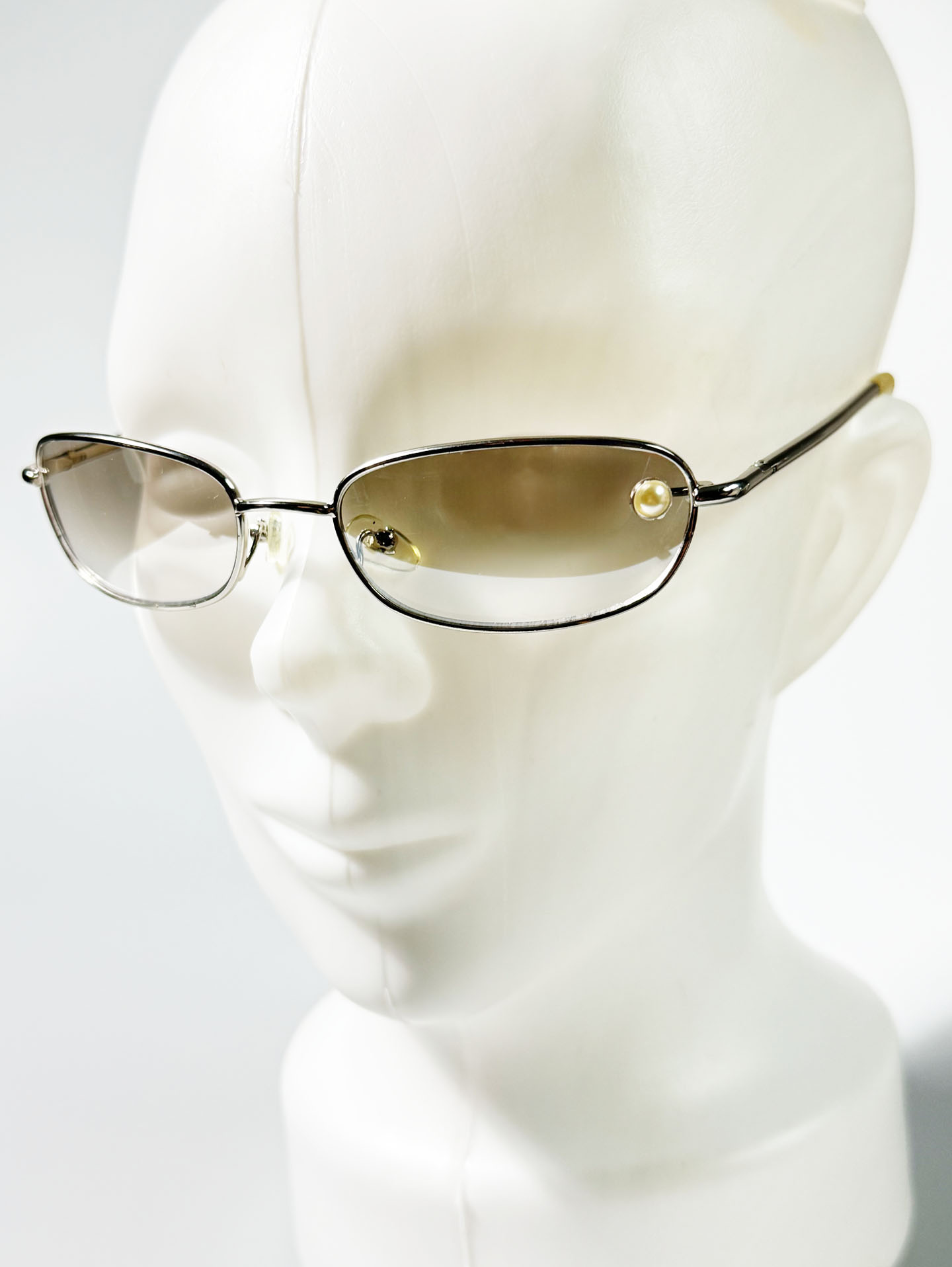 Silver Metal Slim Oval Beaded Detail Tint Sunglasses