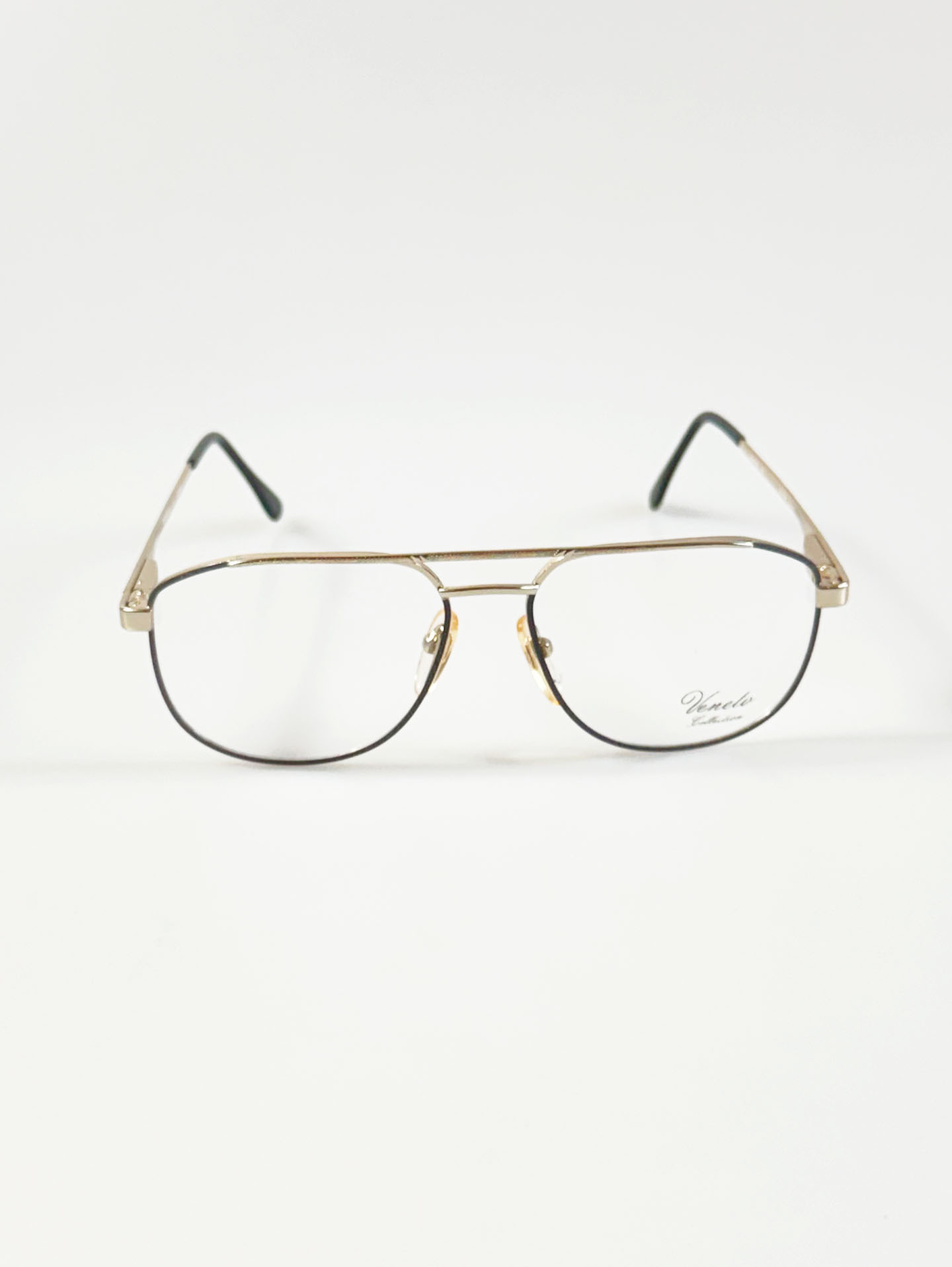 90's Veneto Collection Black & Gold Boeing Square Metal Glasses