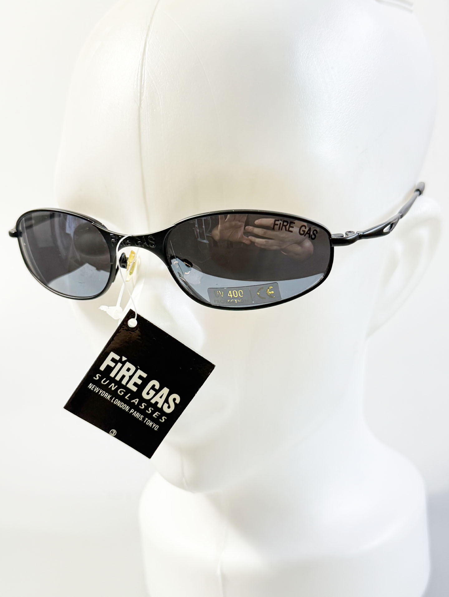 90's FIRE GAS Matte Black Slim Oval Metal Sunglasses