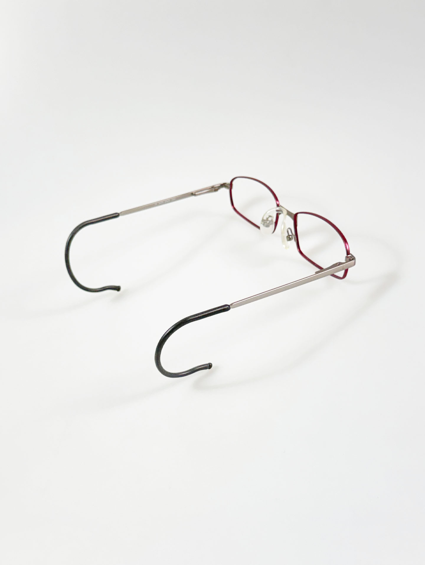 SARA & JOHN Burgundy & Silver Slim Square Metal Glasses