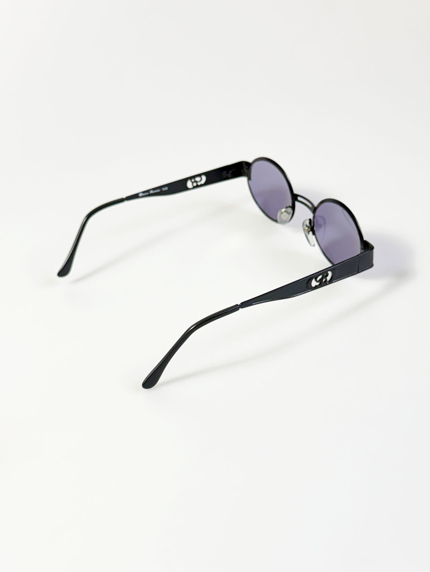 90's BRUNO BASSINI Black Oval Metal Tint Sunglasses