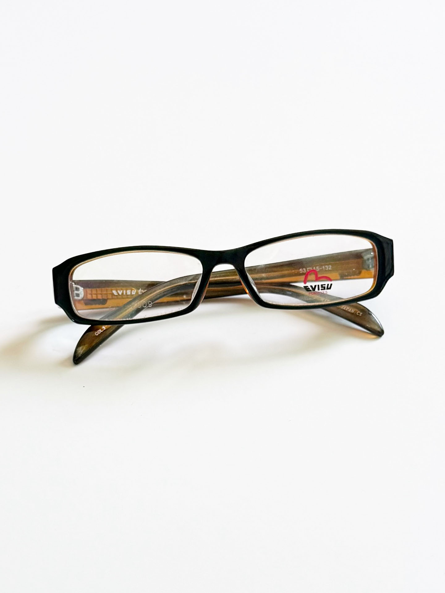 EVISU Black & Amber Square Acetate Horn-Rim Frame Glasses