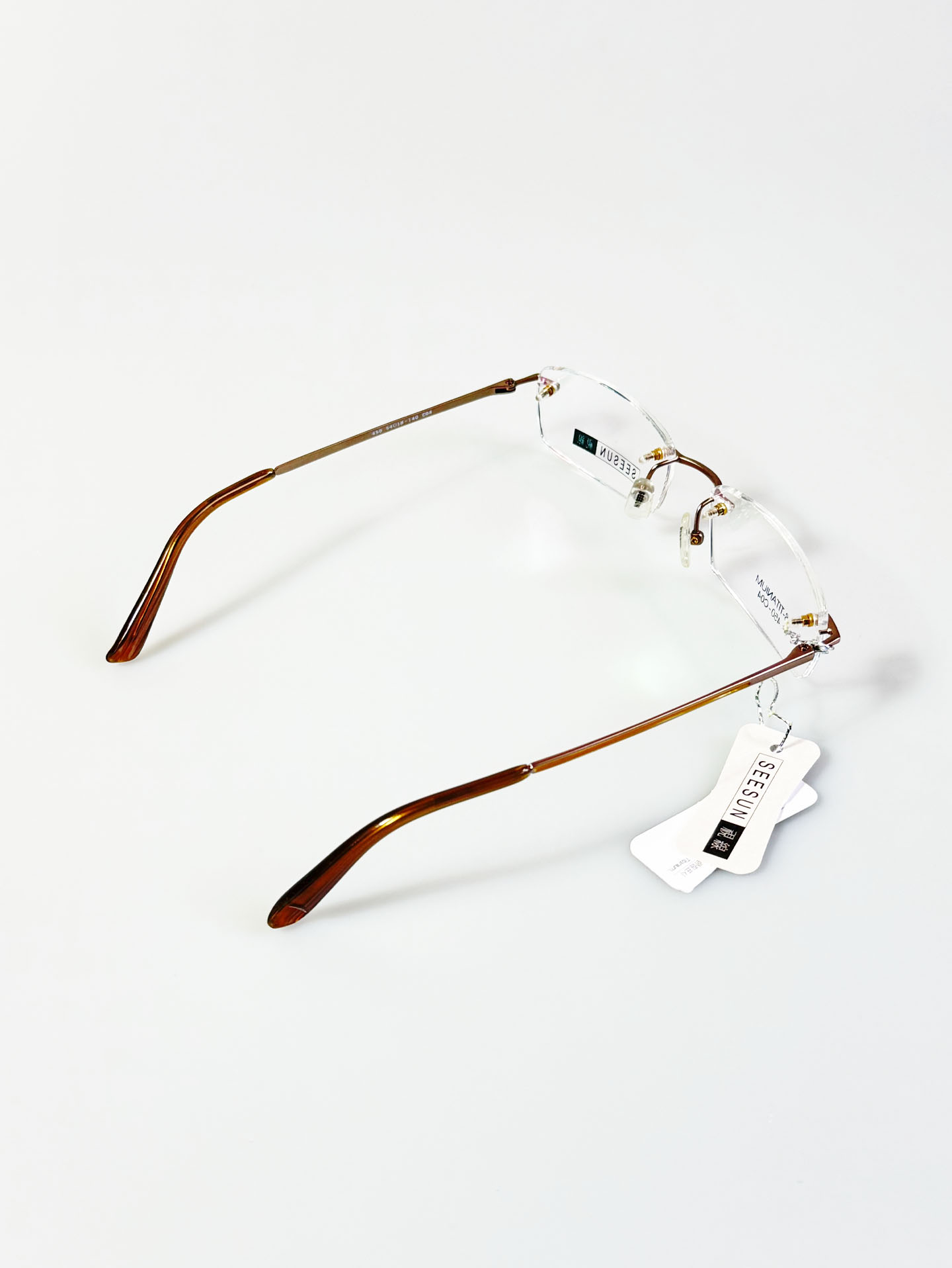 SEESUN Brown Titanium Square Rimless Frame Glasses
