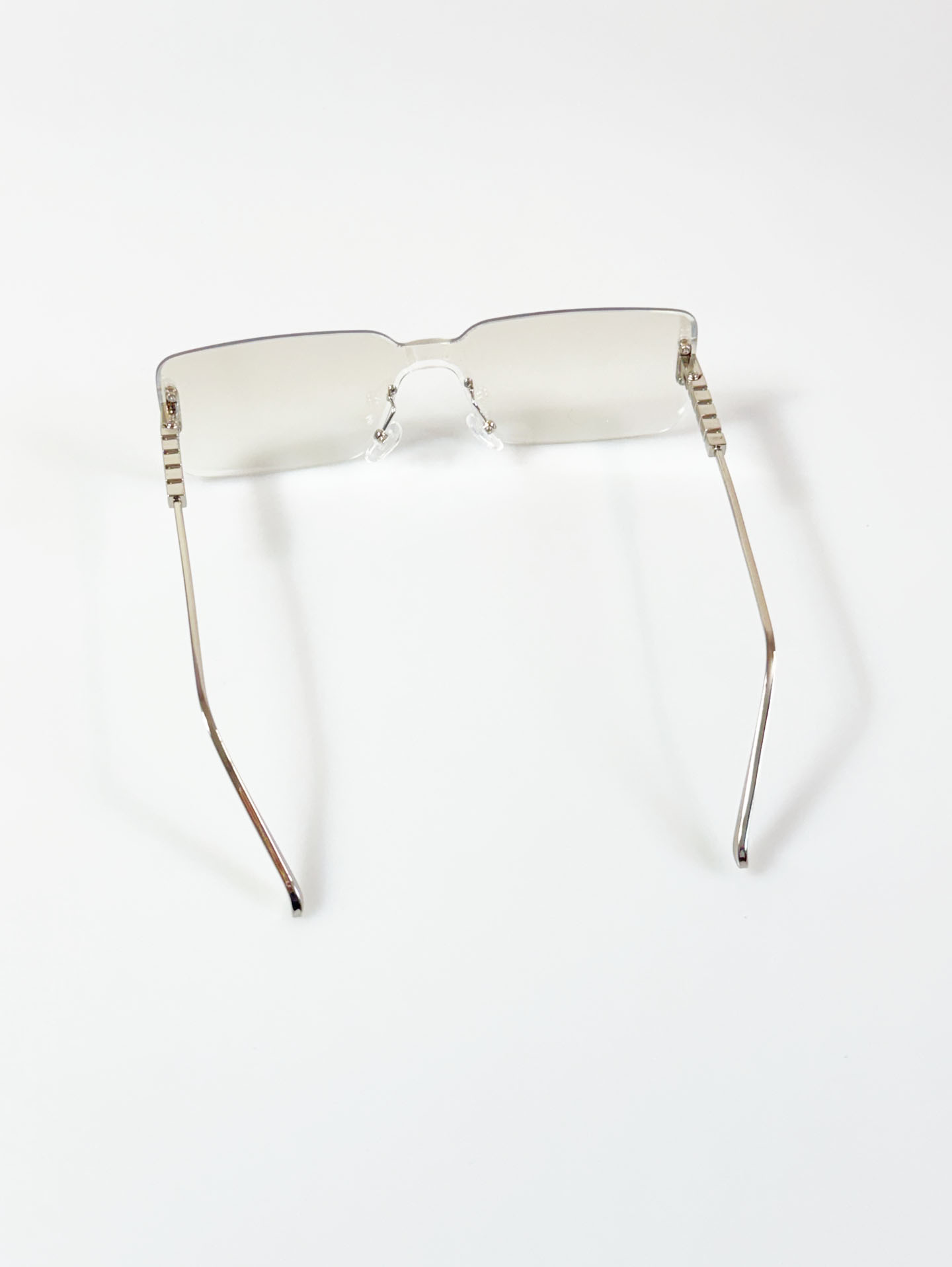 Goggle Rimless Square Silver Metal Shield Frame Sunglasses