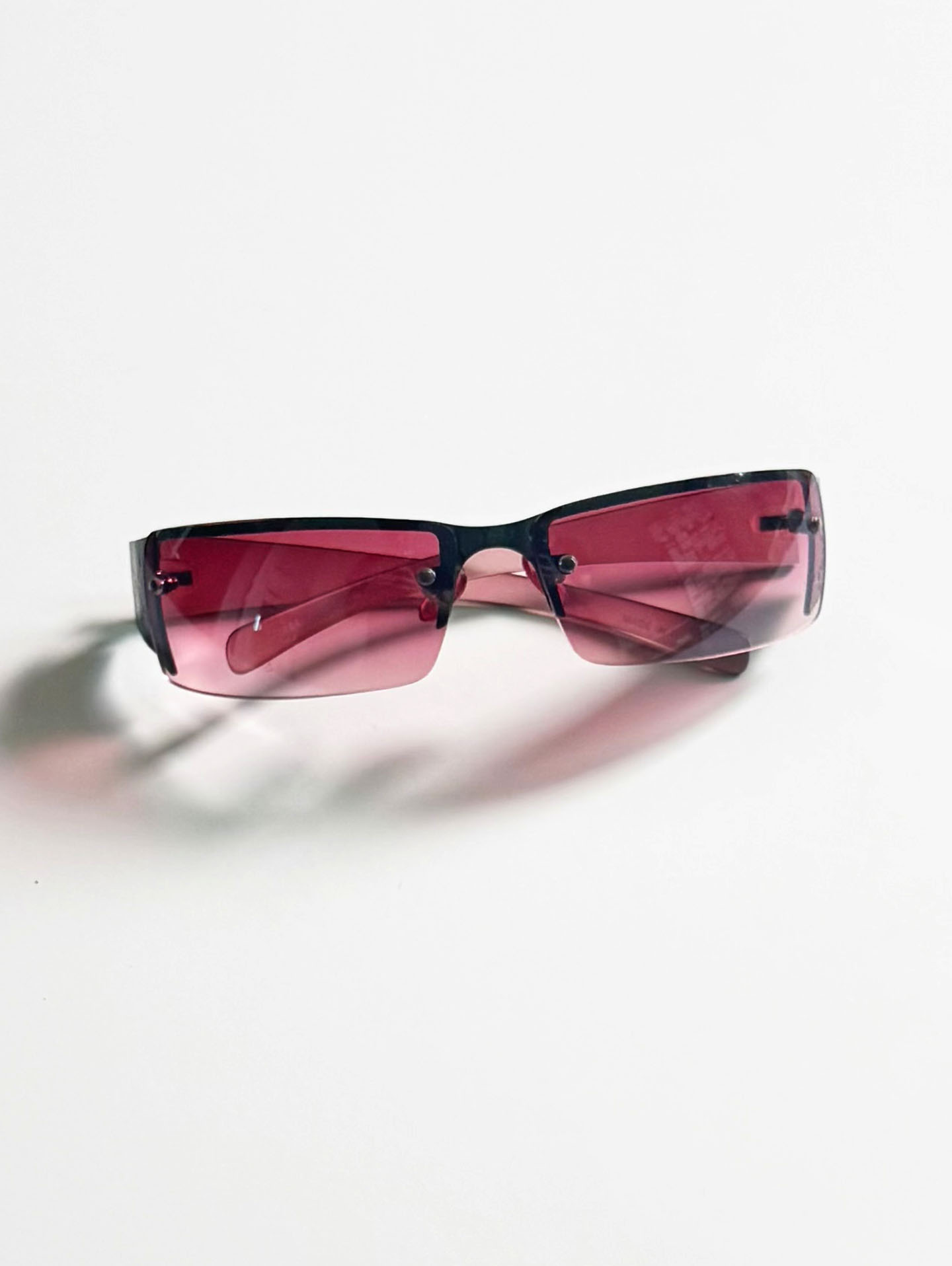 Rimless Wide Square Metal Frame Tint Sunglasses