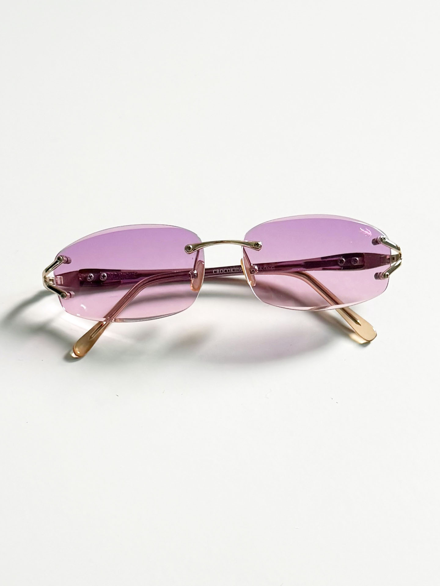 90's CROCOKIDS Purple Rimless Square Metal Tint Sunglasses