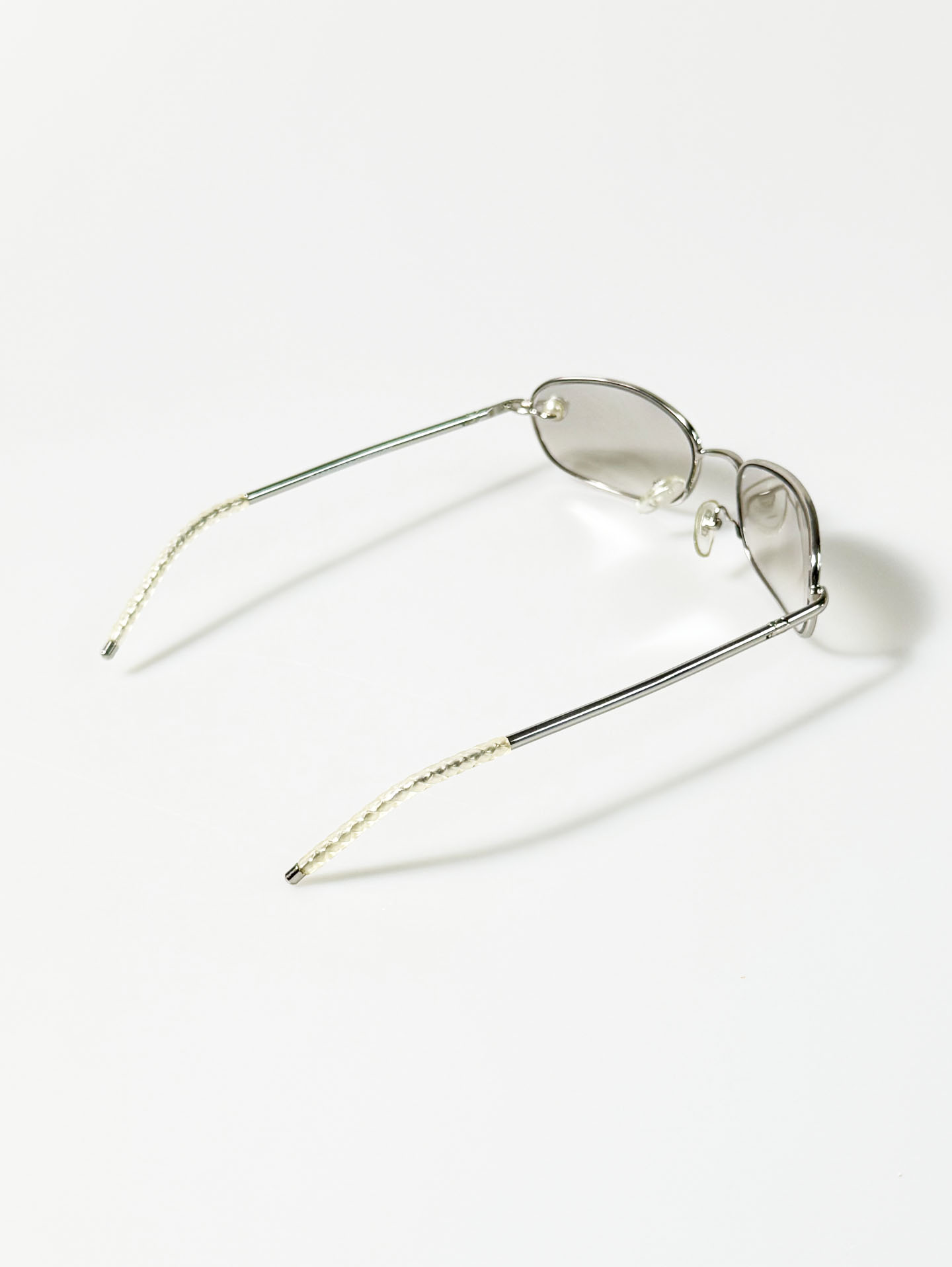 Silver Metal Slim Oval Beaded Detail Tint Sunglasses