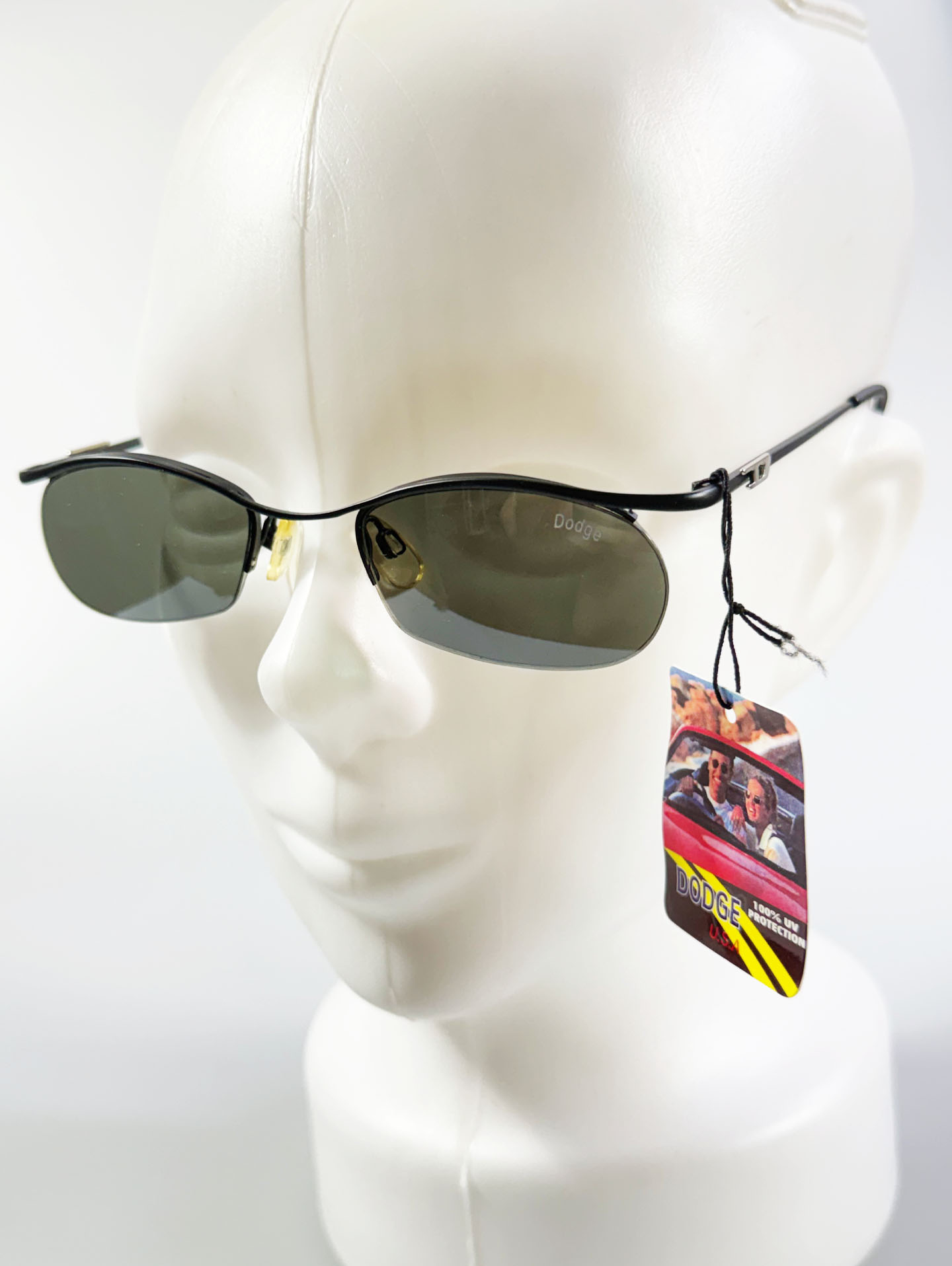 90's DODGE Black Oval Wire Frame Sunglasses