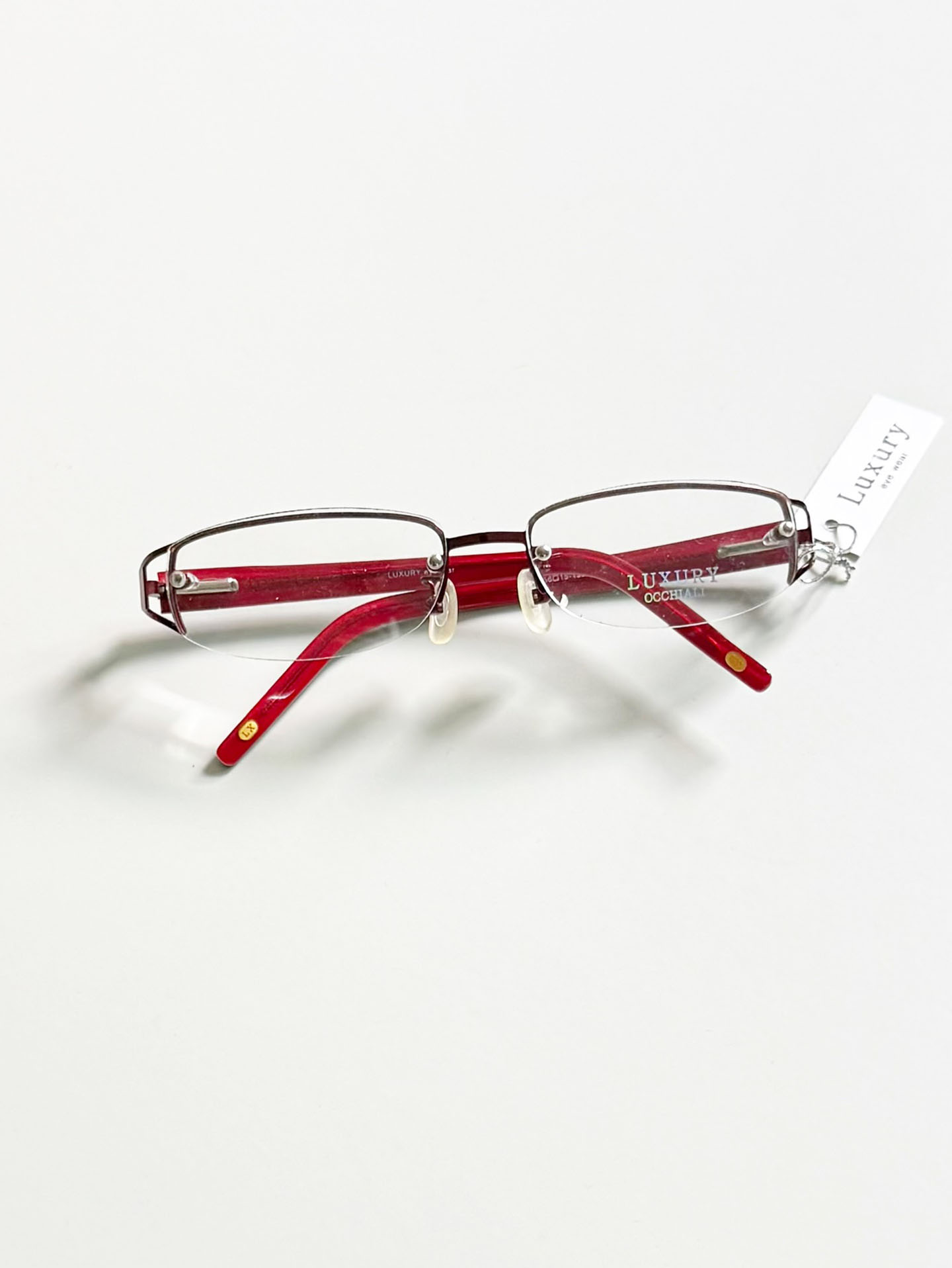 LUXURY EYEWEAR Burgundy Rimless Square Metal Glasses