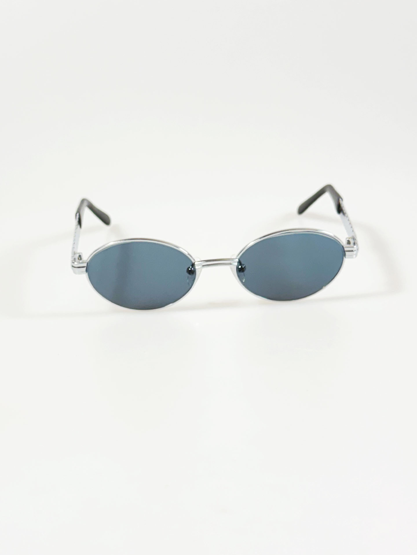 90's Silver Slim Oval Metal Sunglasses