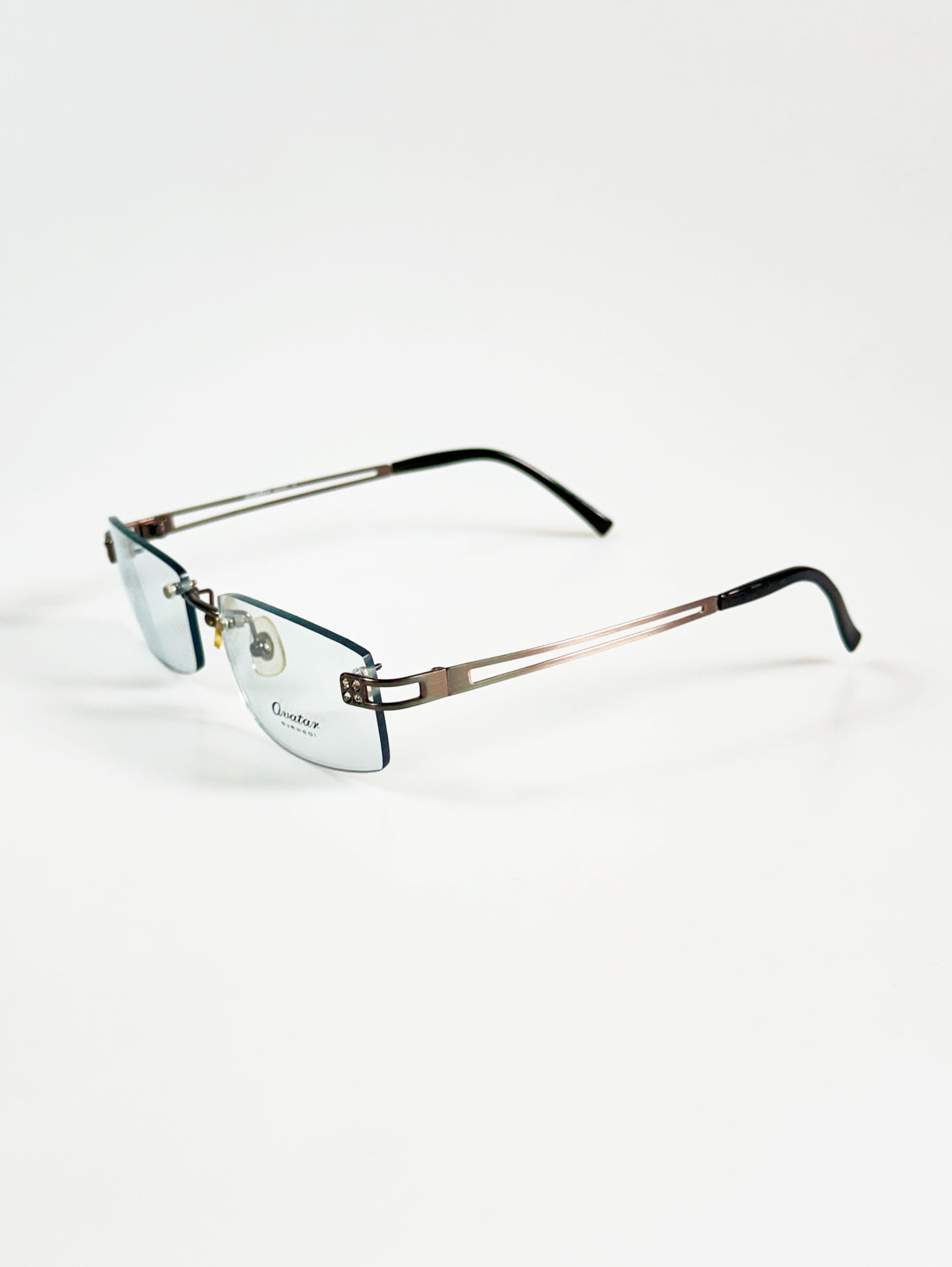 QUATAR Gunmetal Rimless Square Frame Glasses