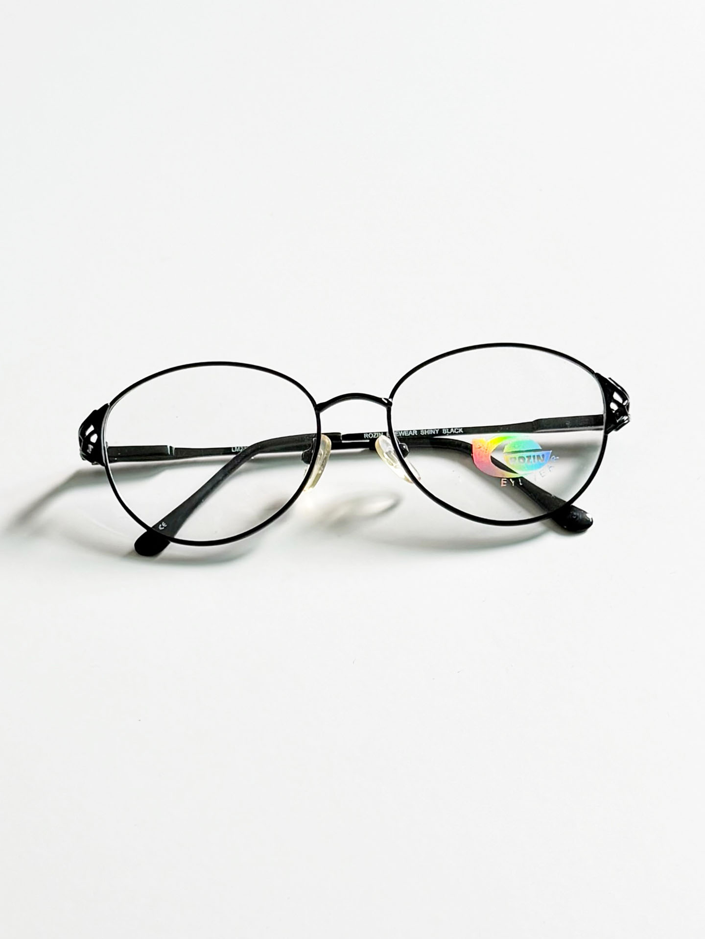 90's ROZIN EYEWEAR Black Slim Oval Metal Frame Glasses