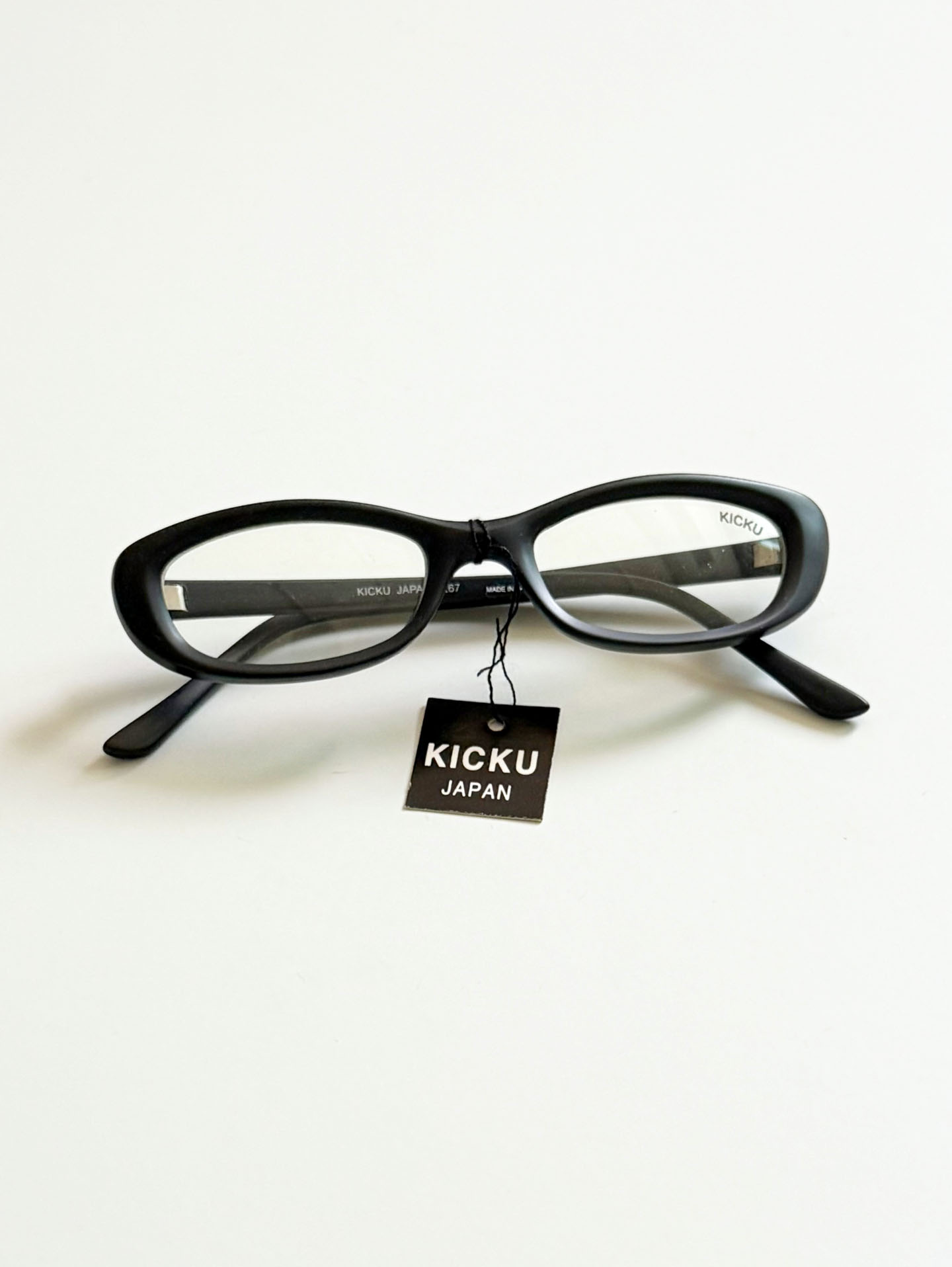 90's KICKU JAPAN Matte Black Semi Cat-Eye Square Horn-Rim Glasses