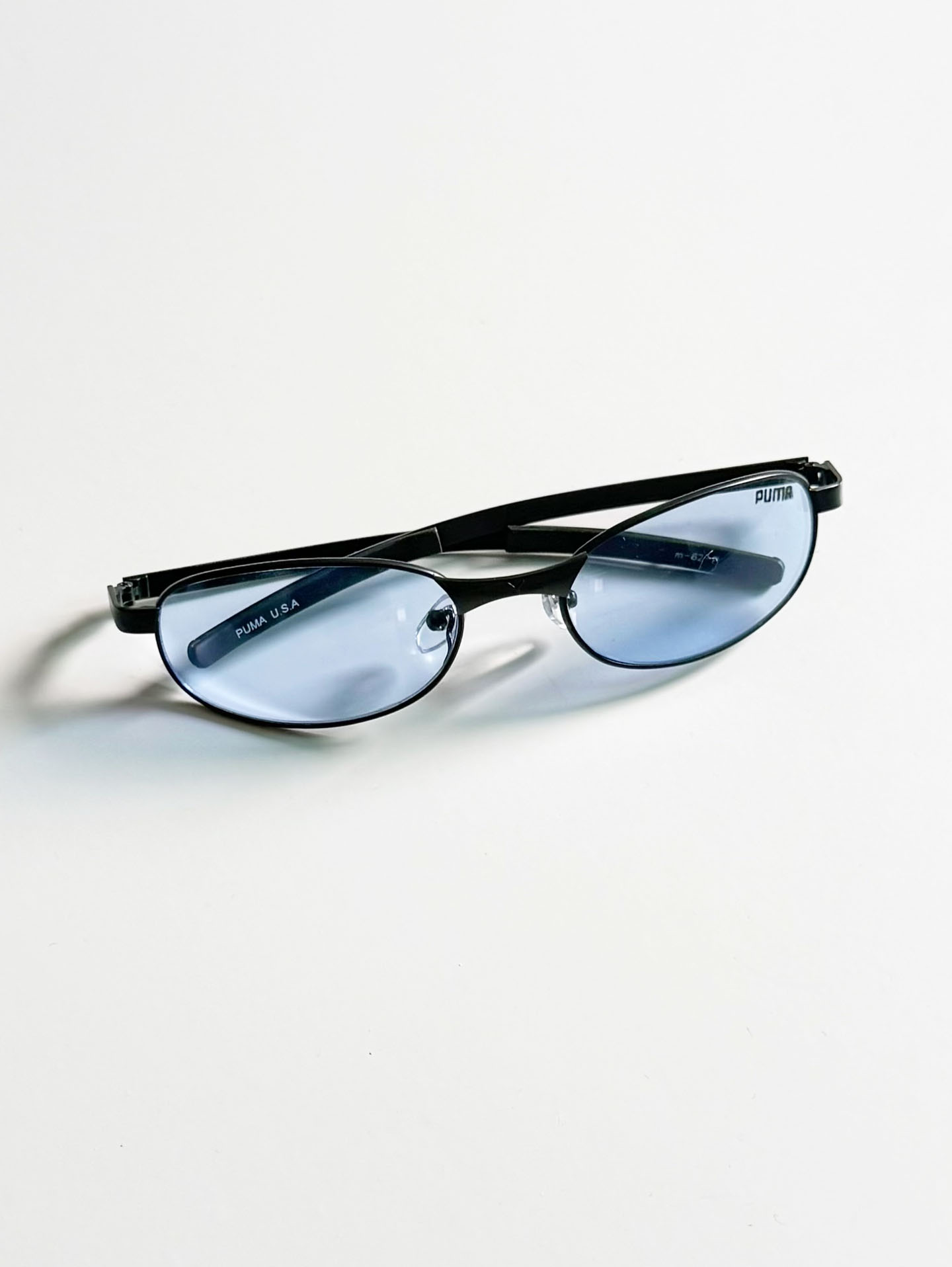 90's PUMA Matte Black Slim Oval Metal Tint Sunglasses