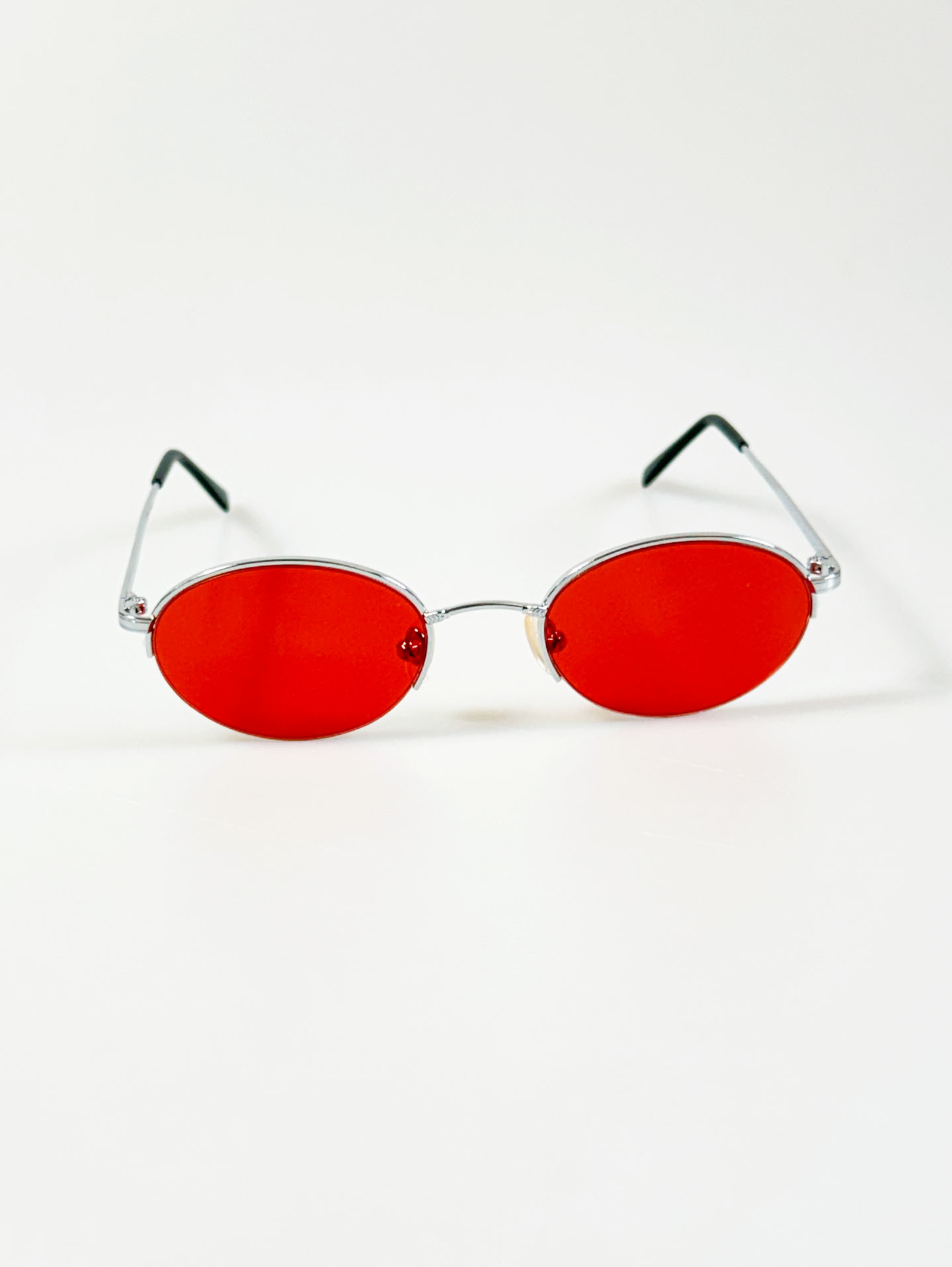 90's Silver Metal Semi-Rimless Oval Red Tinted Glasses