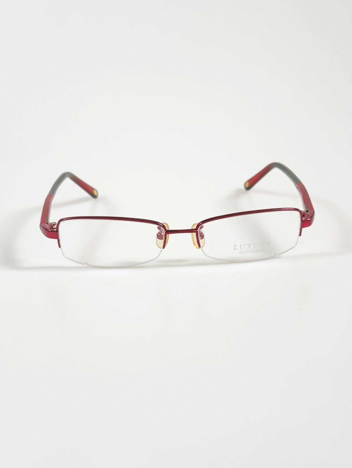 Luxury Red Semi-Rimless Square Metal Frame Glasses