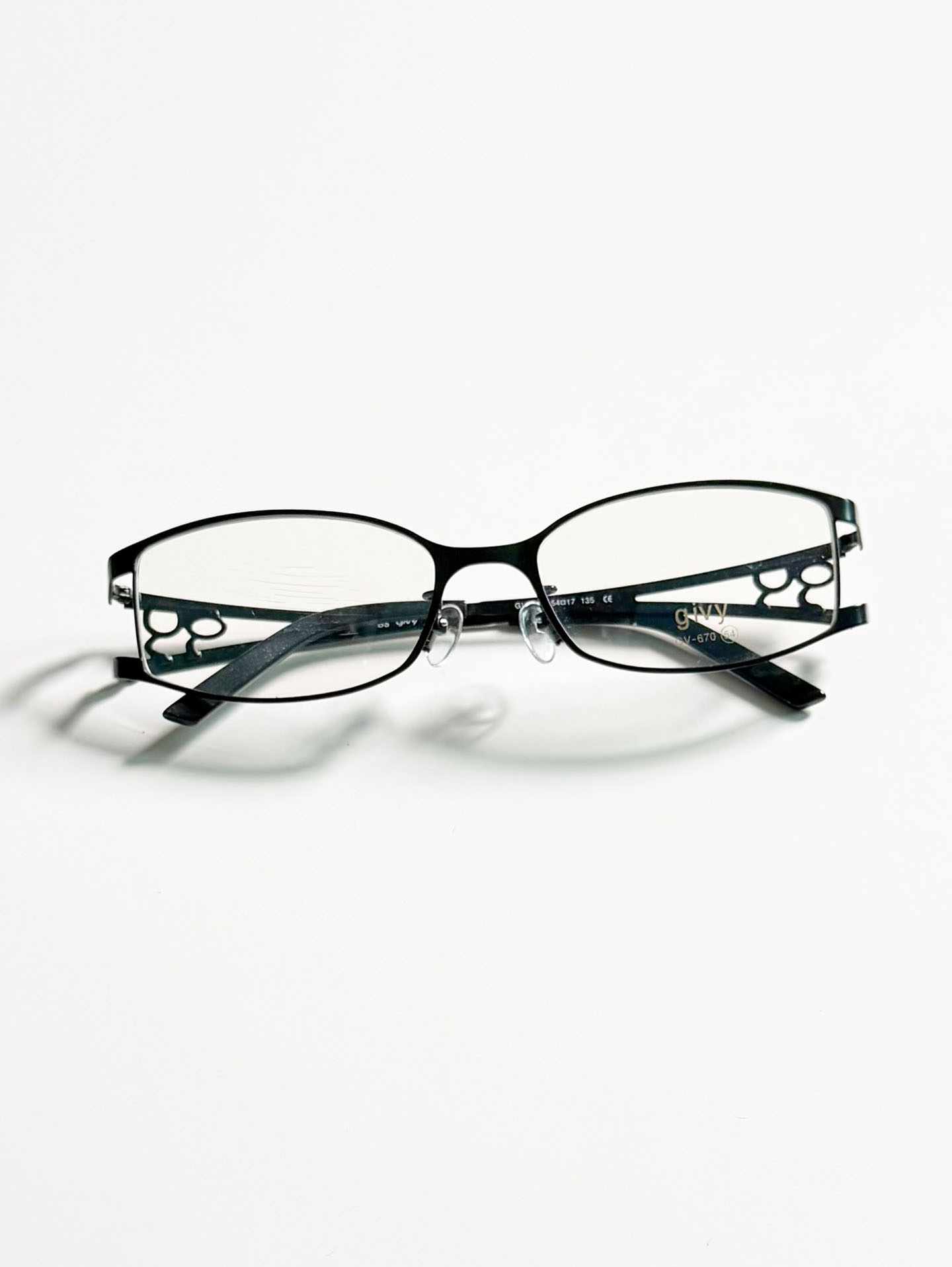 GIVY Black Slim Square Metal Frame Glasses