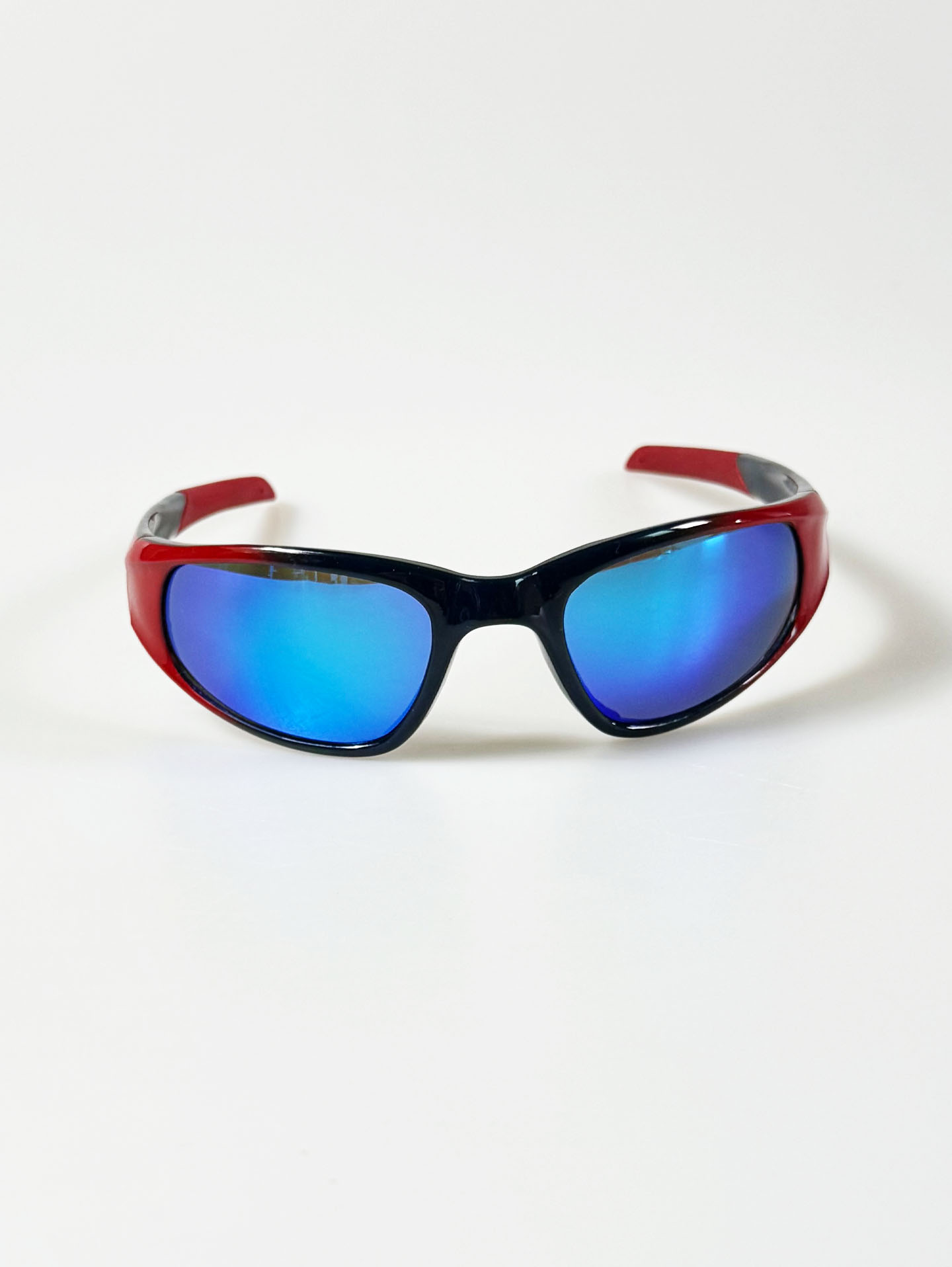 Red Black Two-Tone Square Wraparound Mirrored Sunglasses