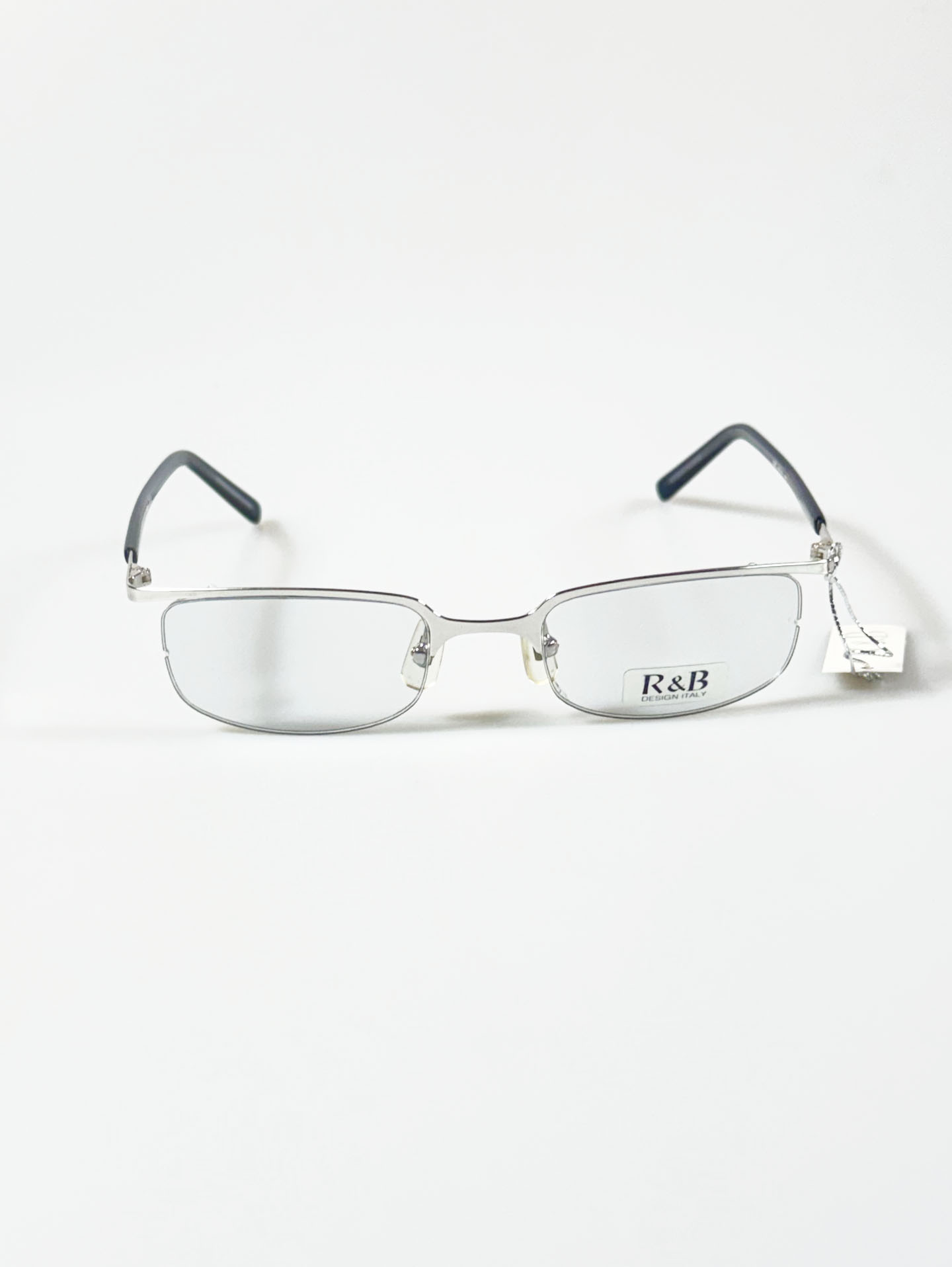 R&B Eywear Silver Semi-Rimless Square Metal Frame Glasses