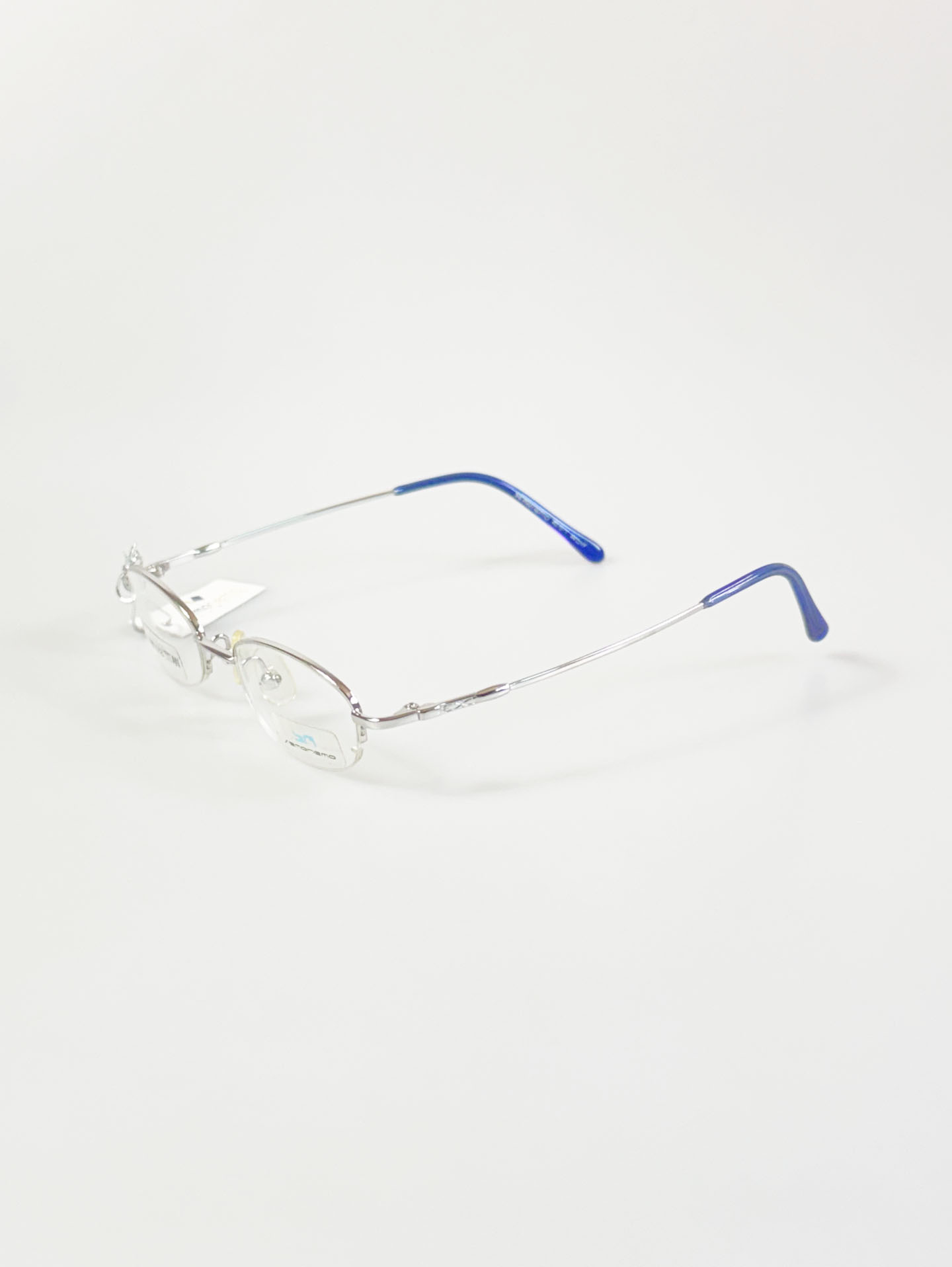 SEMONEMO Silver Titanium Half-Rim Oval Glasses
