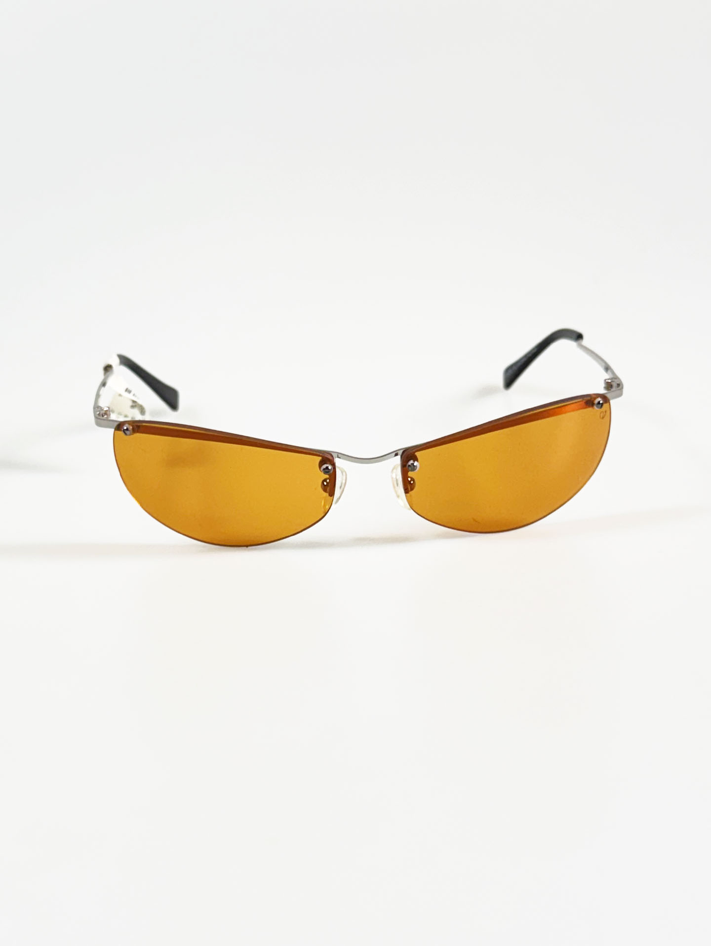 SILVIO VALENCIA Silver Rimless Oval Metal Orange Tint Sunglasses