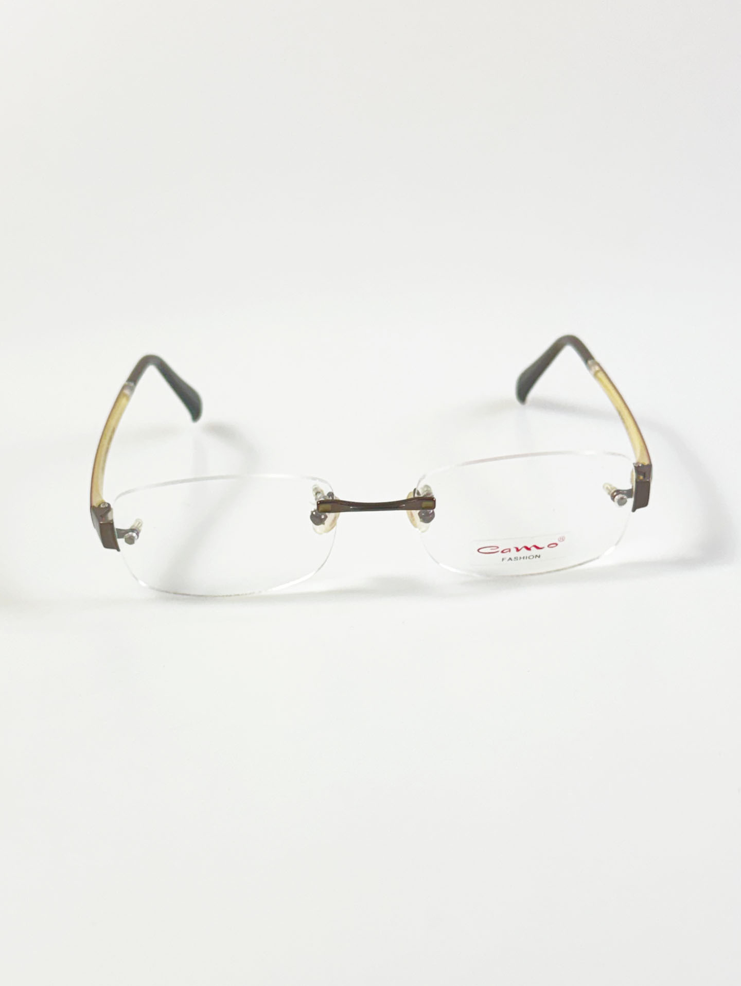 CAMO FASHION Dark Brown Rimless Square Metal Glasses