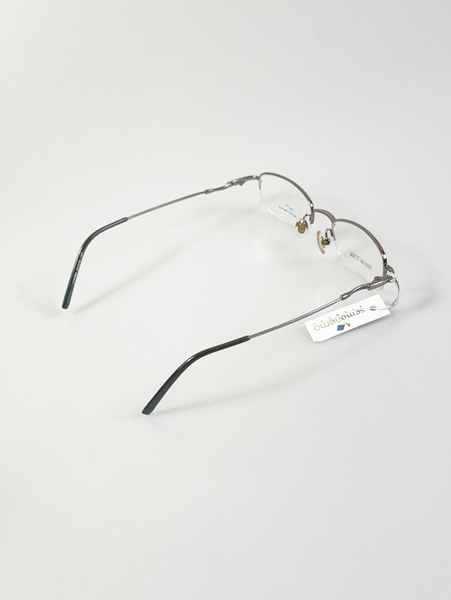 SEMONEMO Silver Titanium Square Half-Rim Glasses