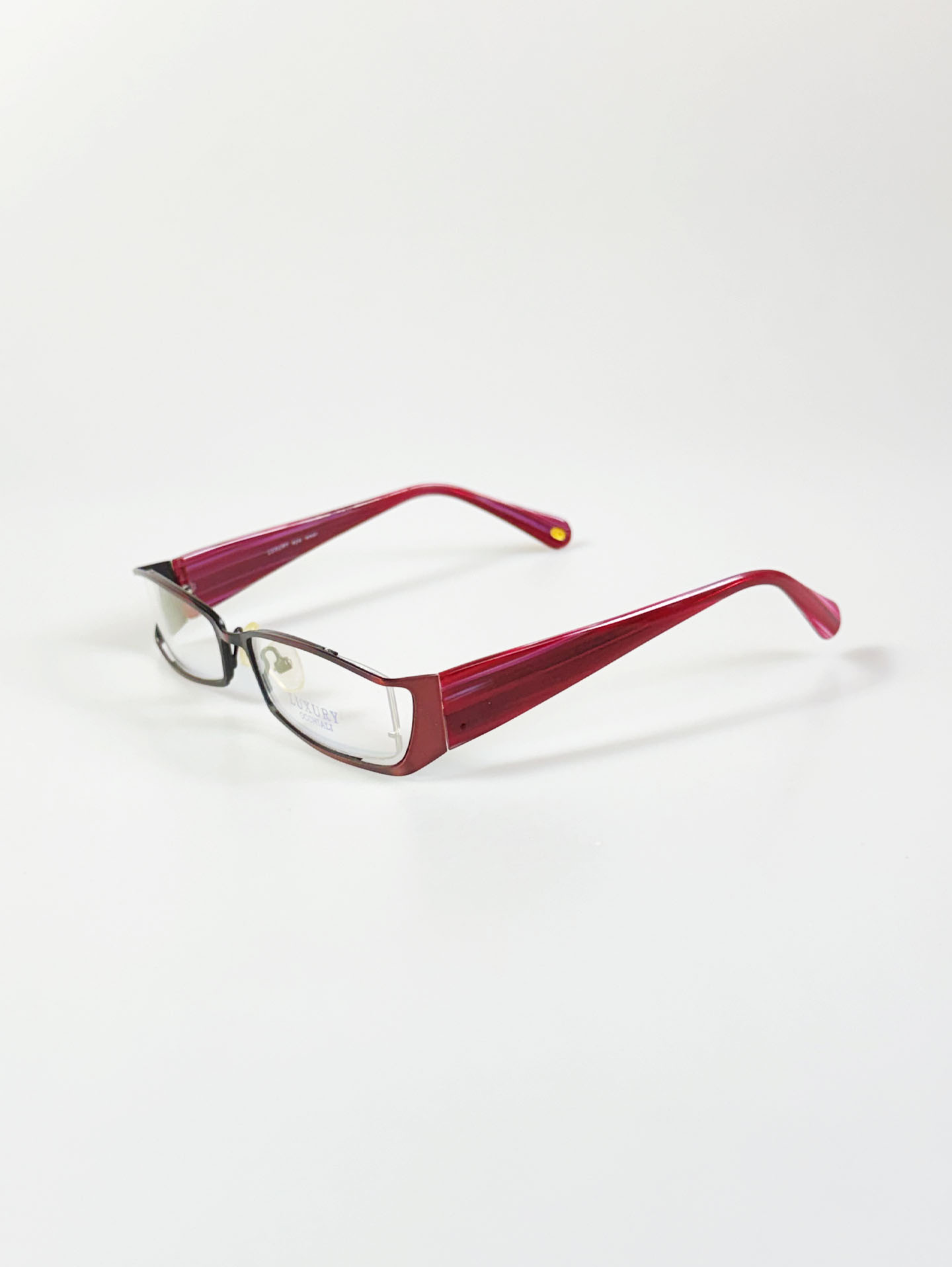 LUXURY OCCHIALI Burgundy Metal Slim Square Frame Glasses