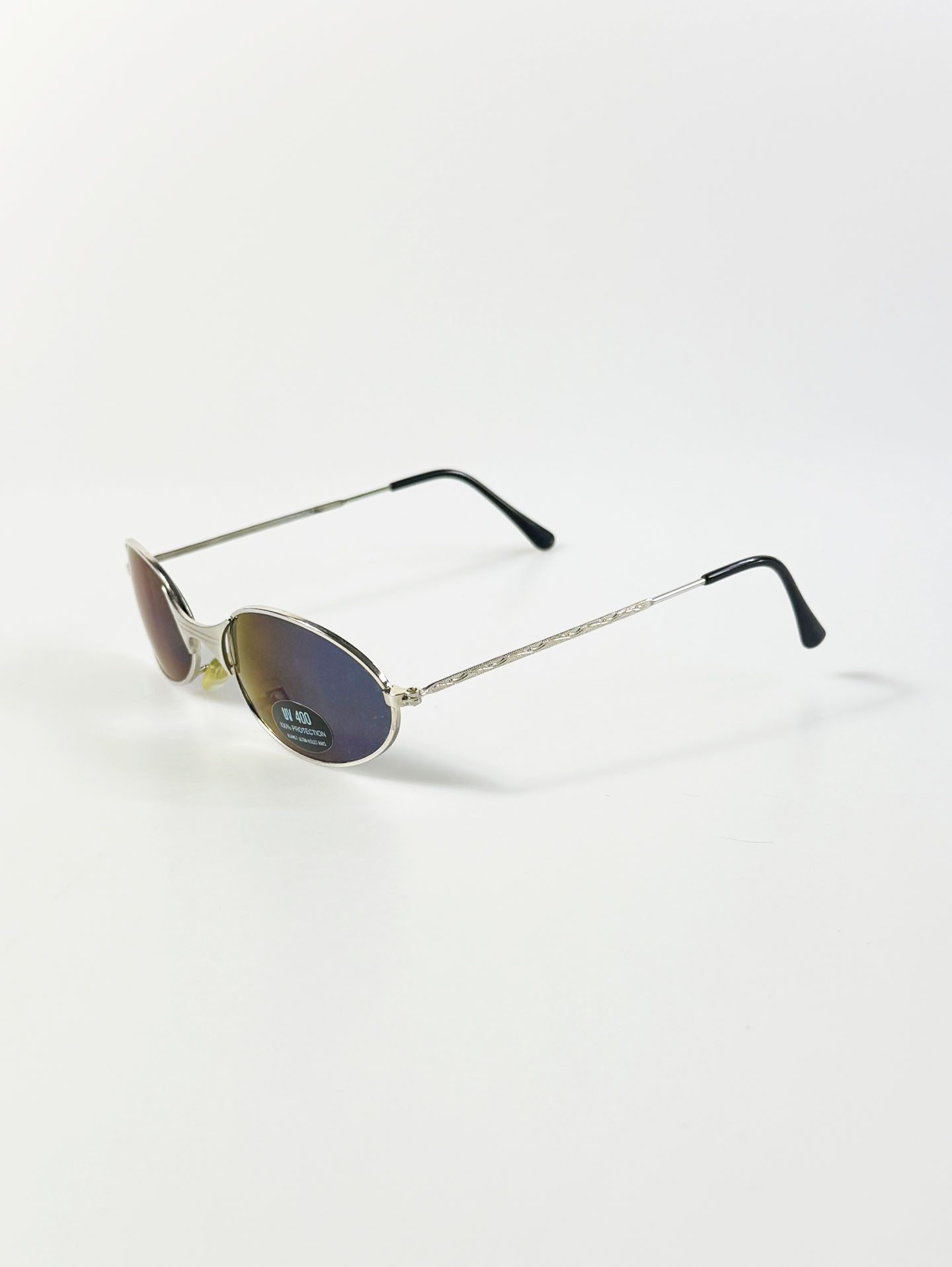 90's Silver Slim Oval Metal Sunglasses
