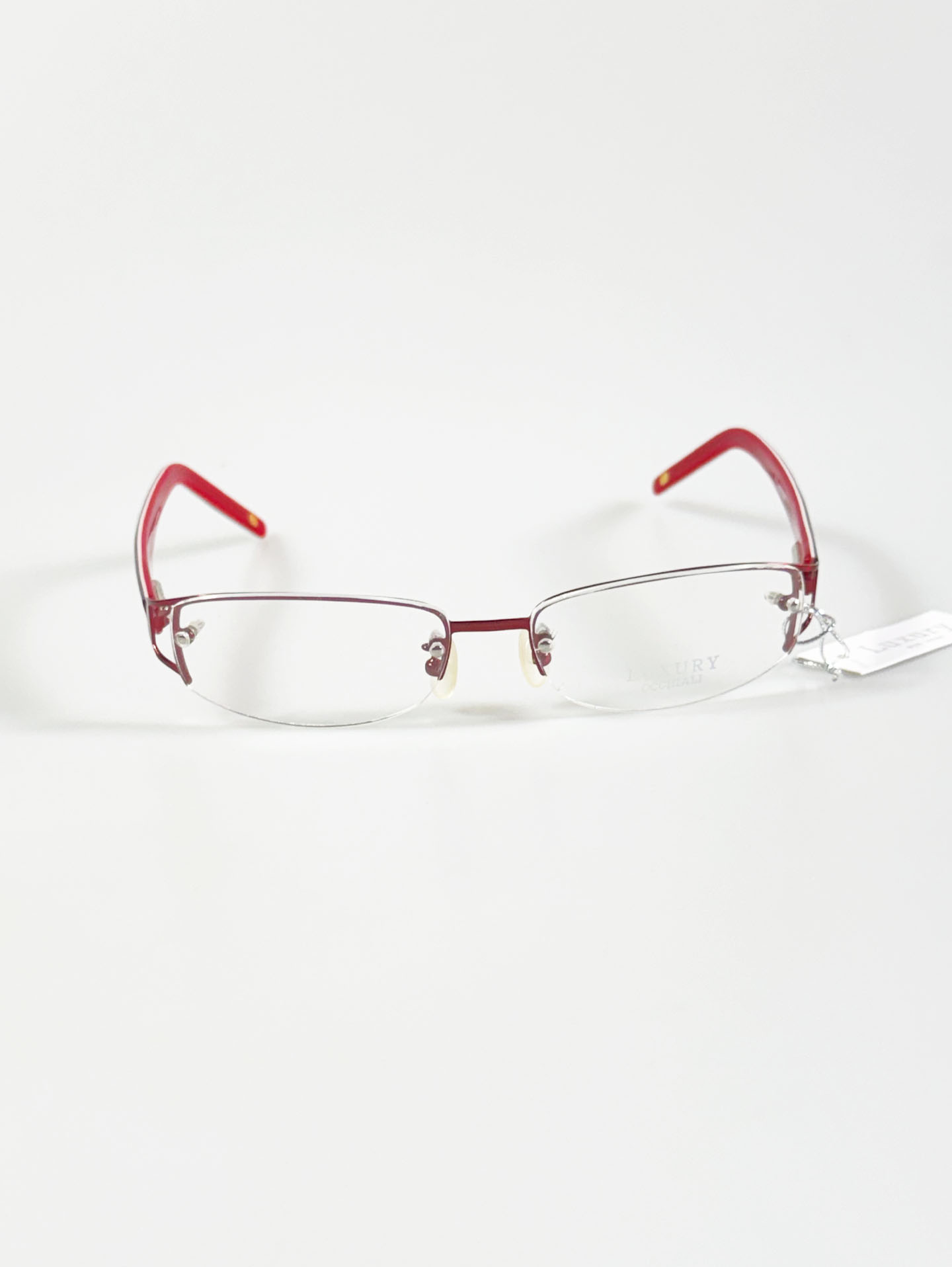 LUXURY EYEWEAR Burgundy Rimless Square Metal Glasses