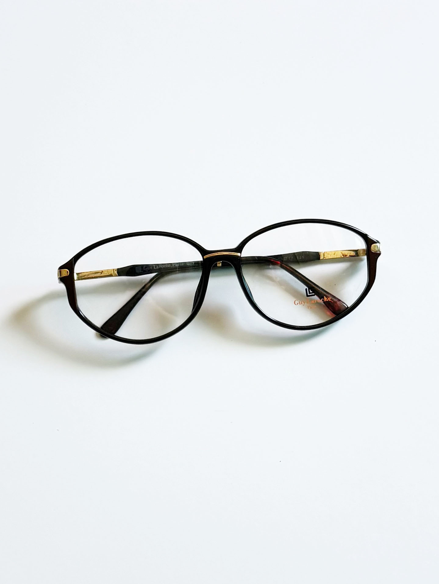 90's Guy Laroche Paris Black Oval Horn-Rim Frame Glasses