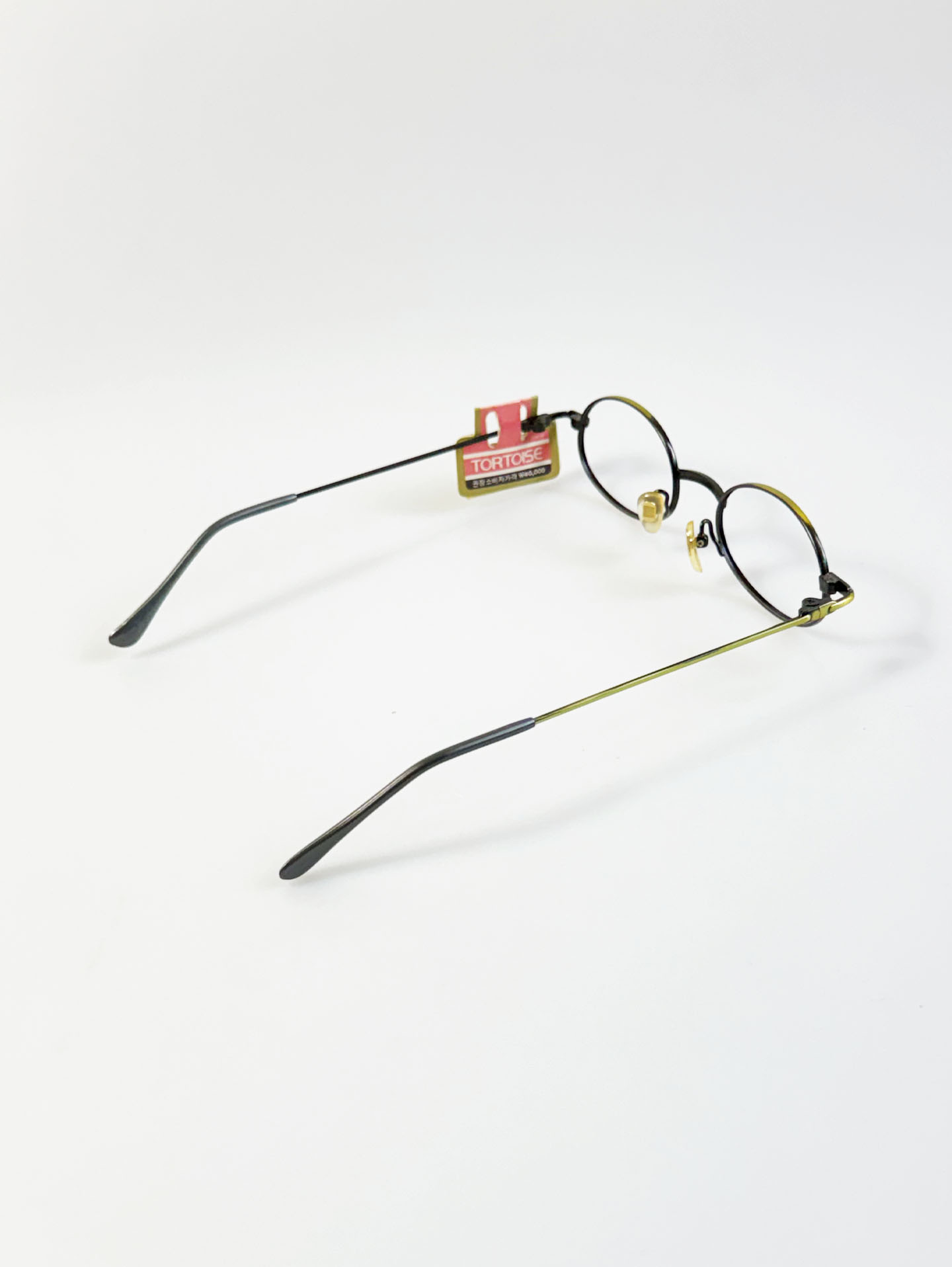 90's TORTOISE Antique Two-Tone Metal Slim Oval Frame Glasses