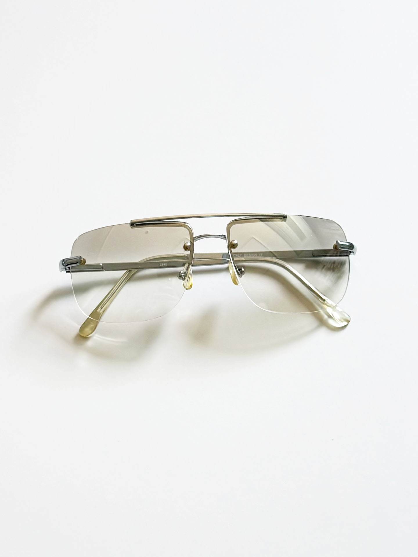 90’s Silver Double Bridge Rimless Square Metal Sunglasses