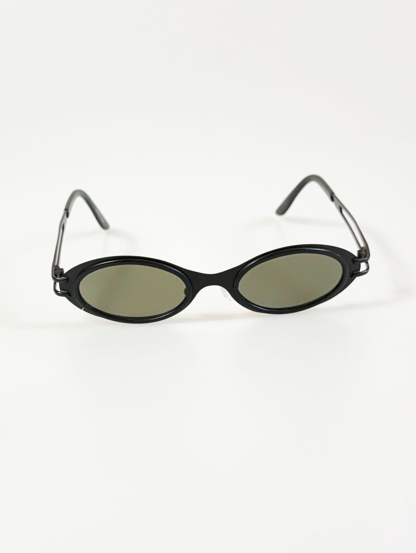 90's DIAVOLO Black Slim Oval Metal Frame Sunglasses