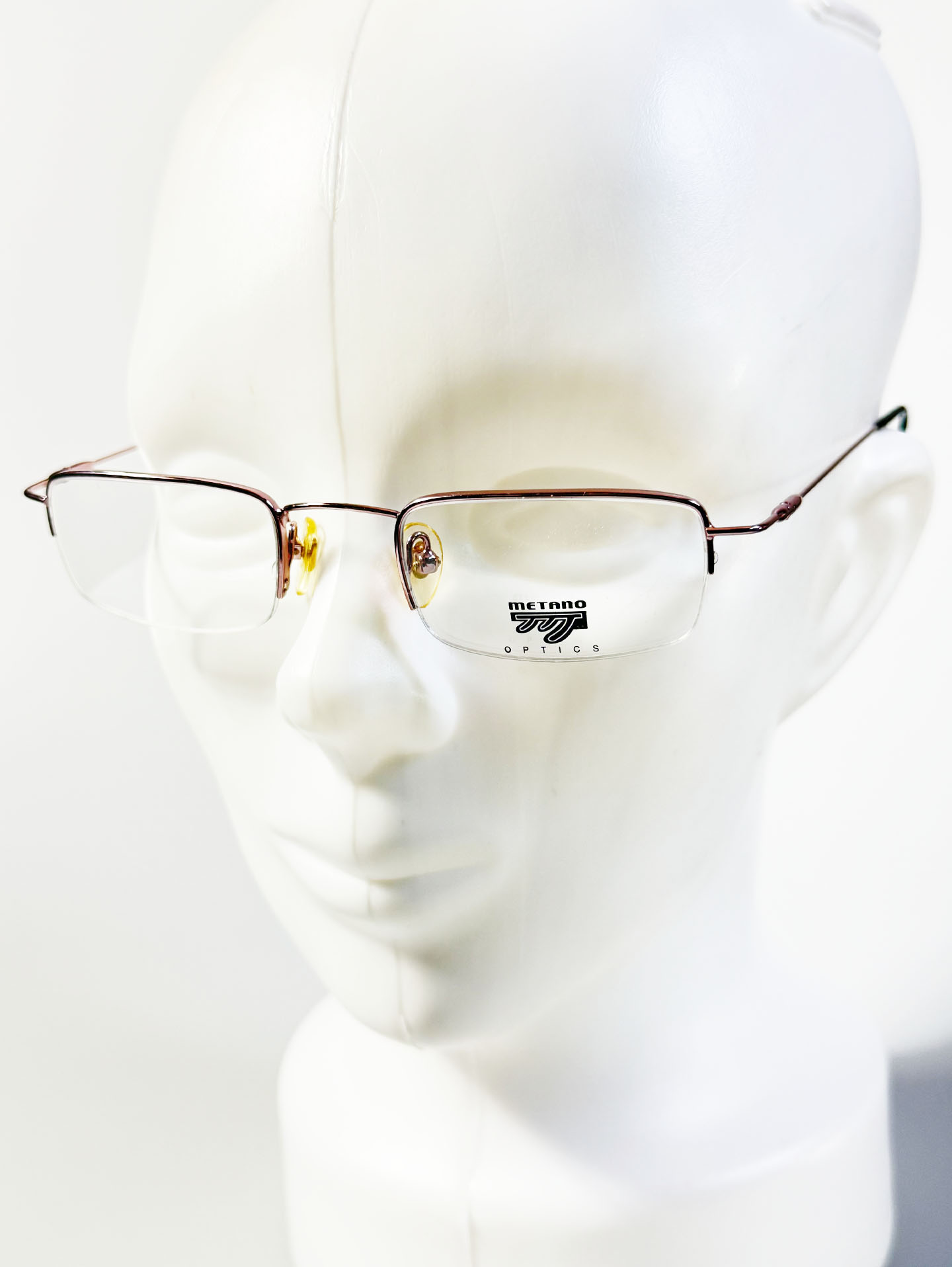 90's METANO Light Pink Metal Semi-Rimless Square Frame Glasses