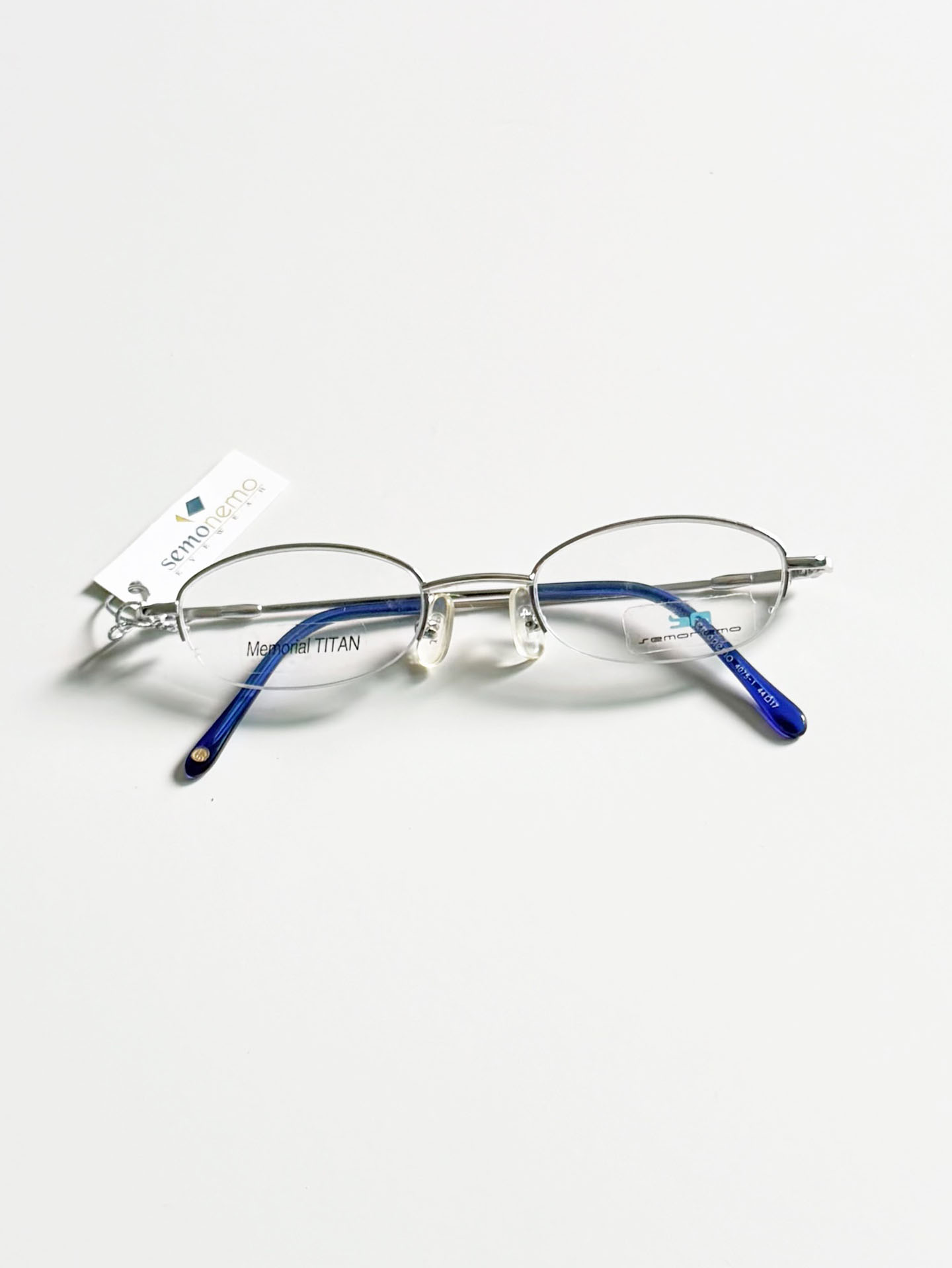 SEMONEMO Silver Titanium Half-Rim Oval Glasses
